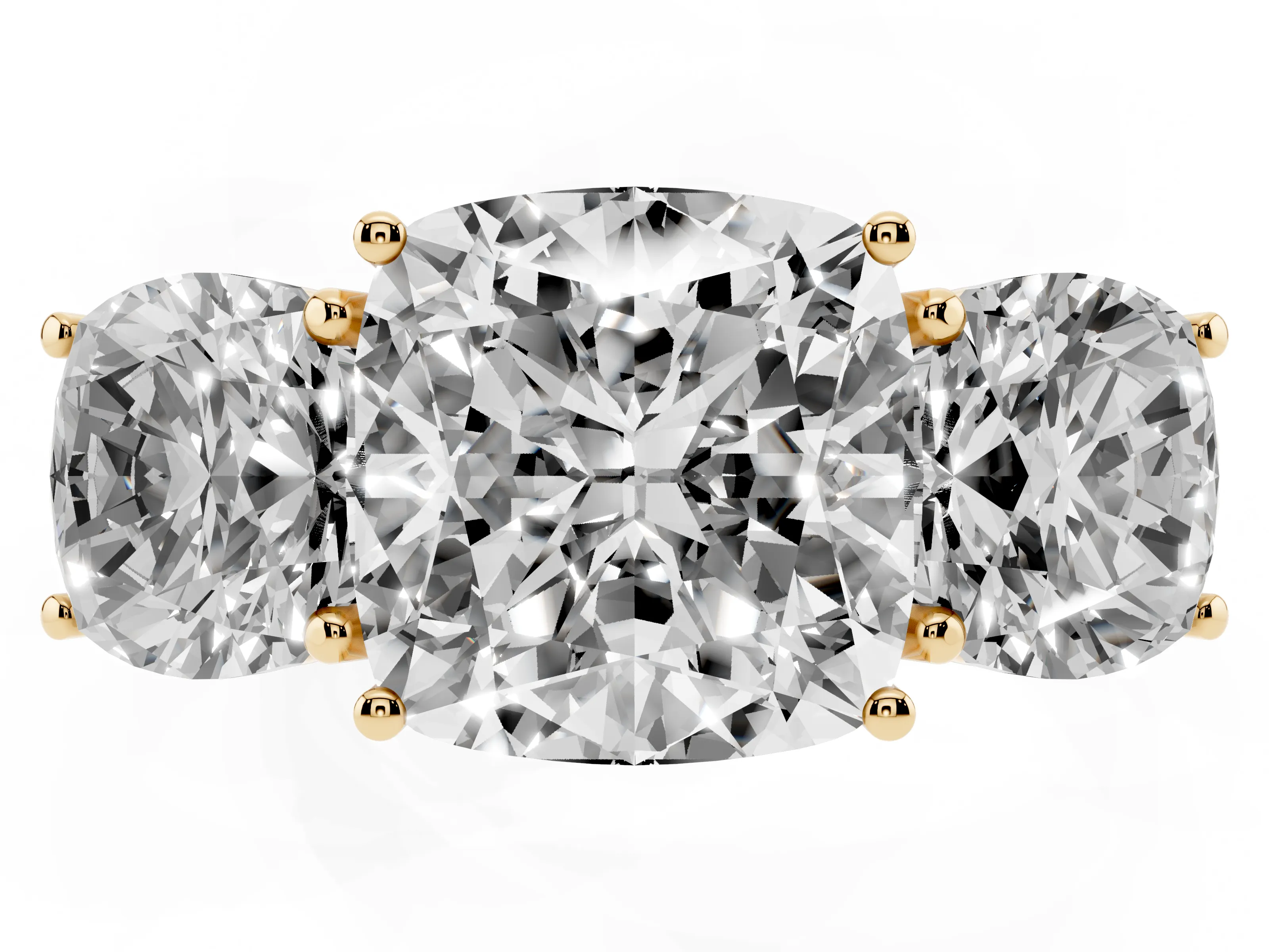 Cushion Cut Diamond Three-Stone Ring Set in Yellow gold with Braided Band