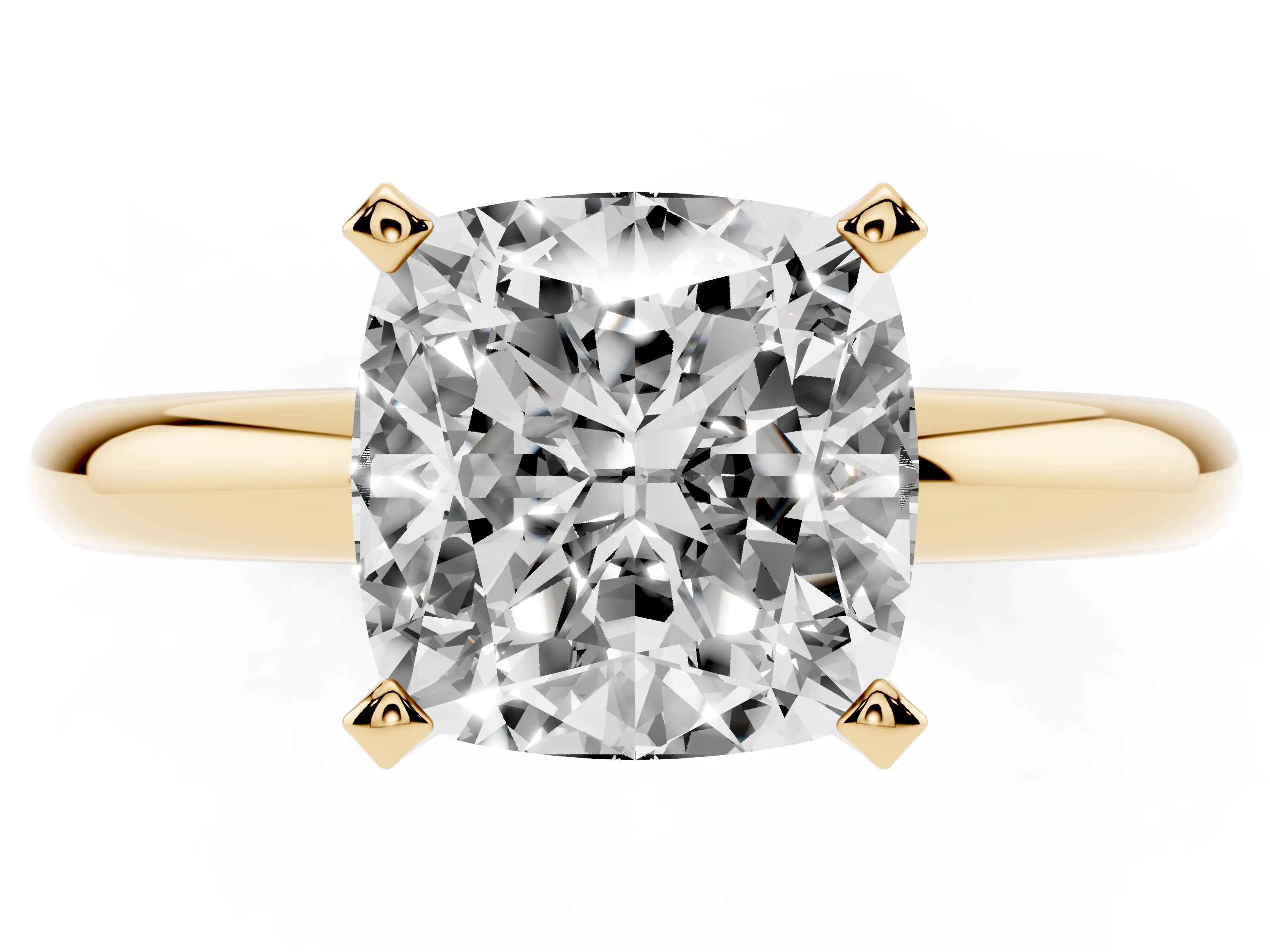 Cushion Cut Diamond Solitaire Engagement Ring Set in Yellow gold with Round Band and Prong Setting