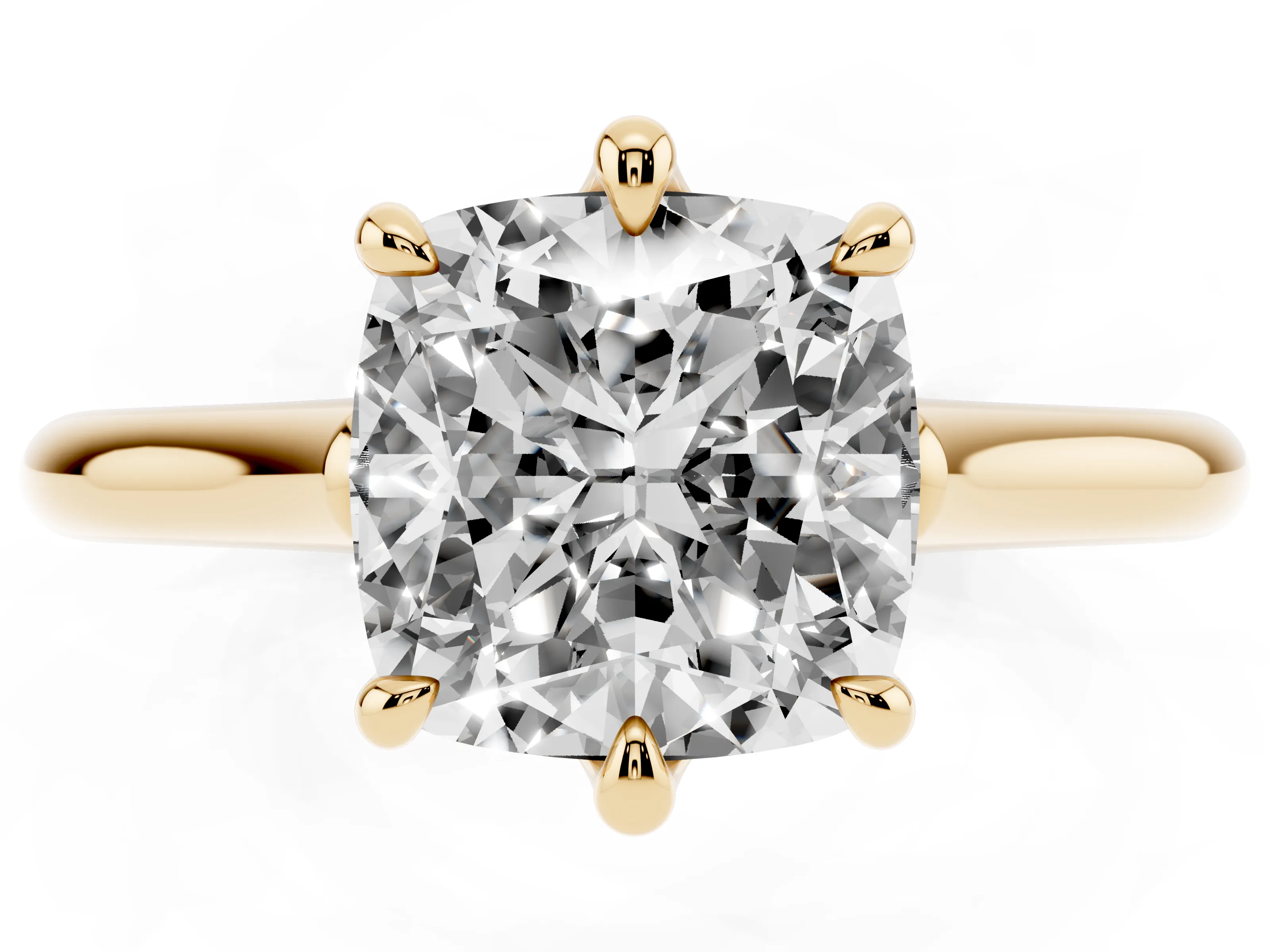 Cushion Cut Diamond Solitaire Engagement Ring Set in Yellow gold with Prong Setting and Plain Classic Band