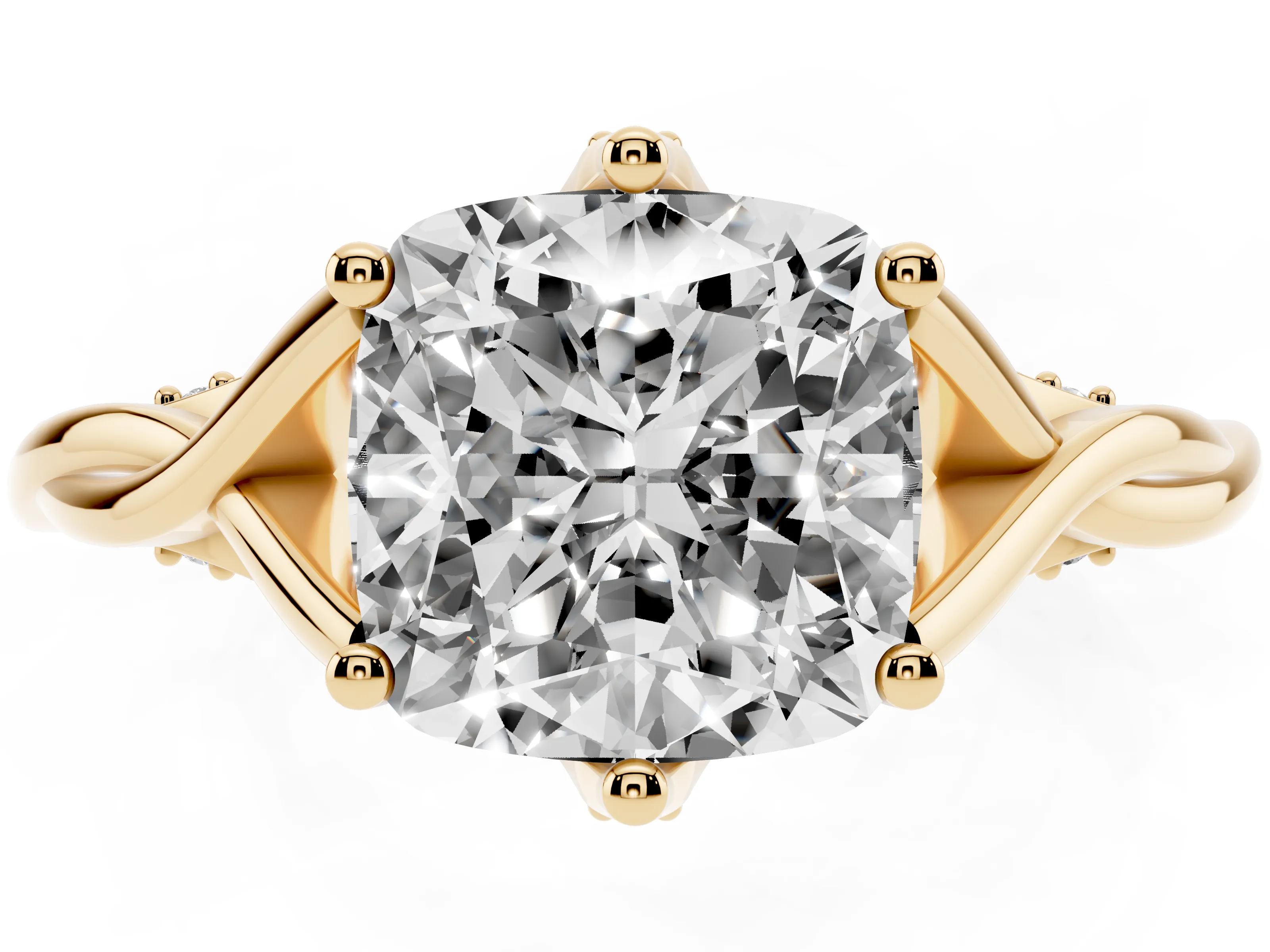 Cushion Cut Diamond Intertwined Twist Band Solitaire Ring Set in Yellow gold with Prong Setting