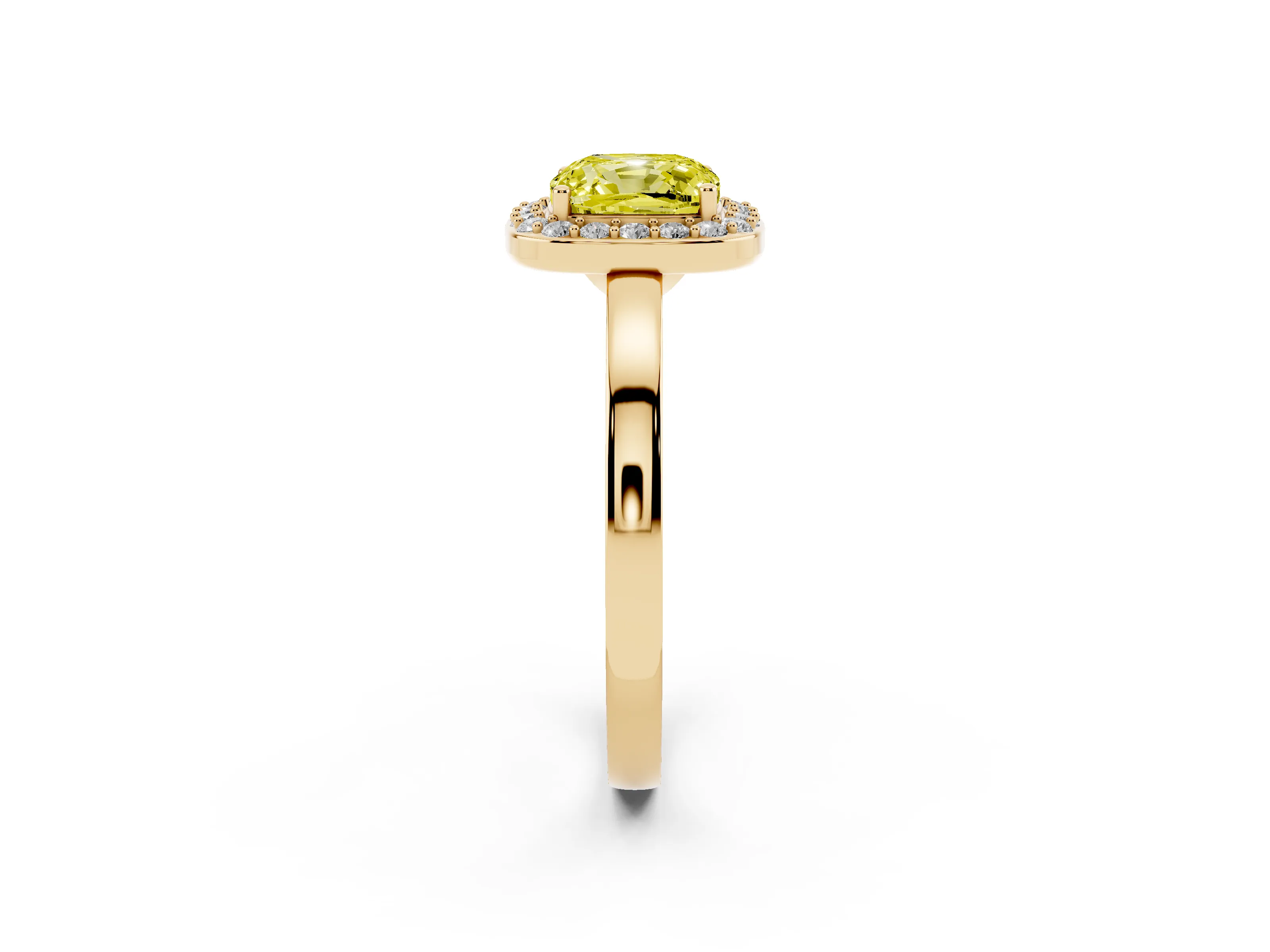 Fancy Yellow Cushion Cut Diamond Halo Ring Set in Yellow gold with Solitaire Band and Prong Setting