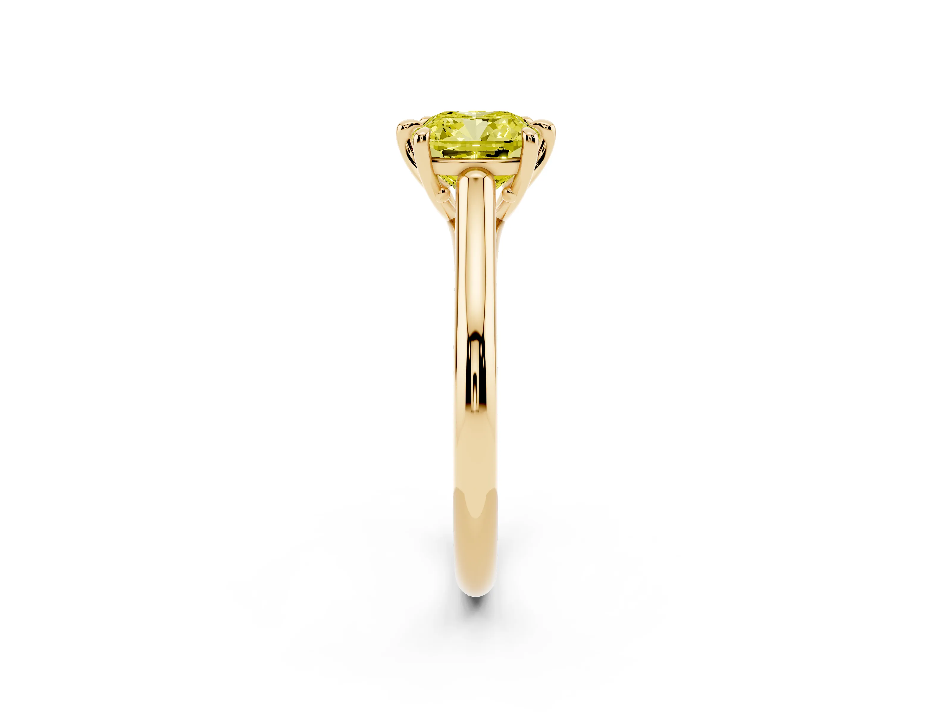 Fancy Yellow Cushion Cut Diamond Solitaire Engagement Ring Set in Yellow gold with Prong Setting and Plain Classic Band