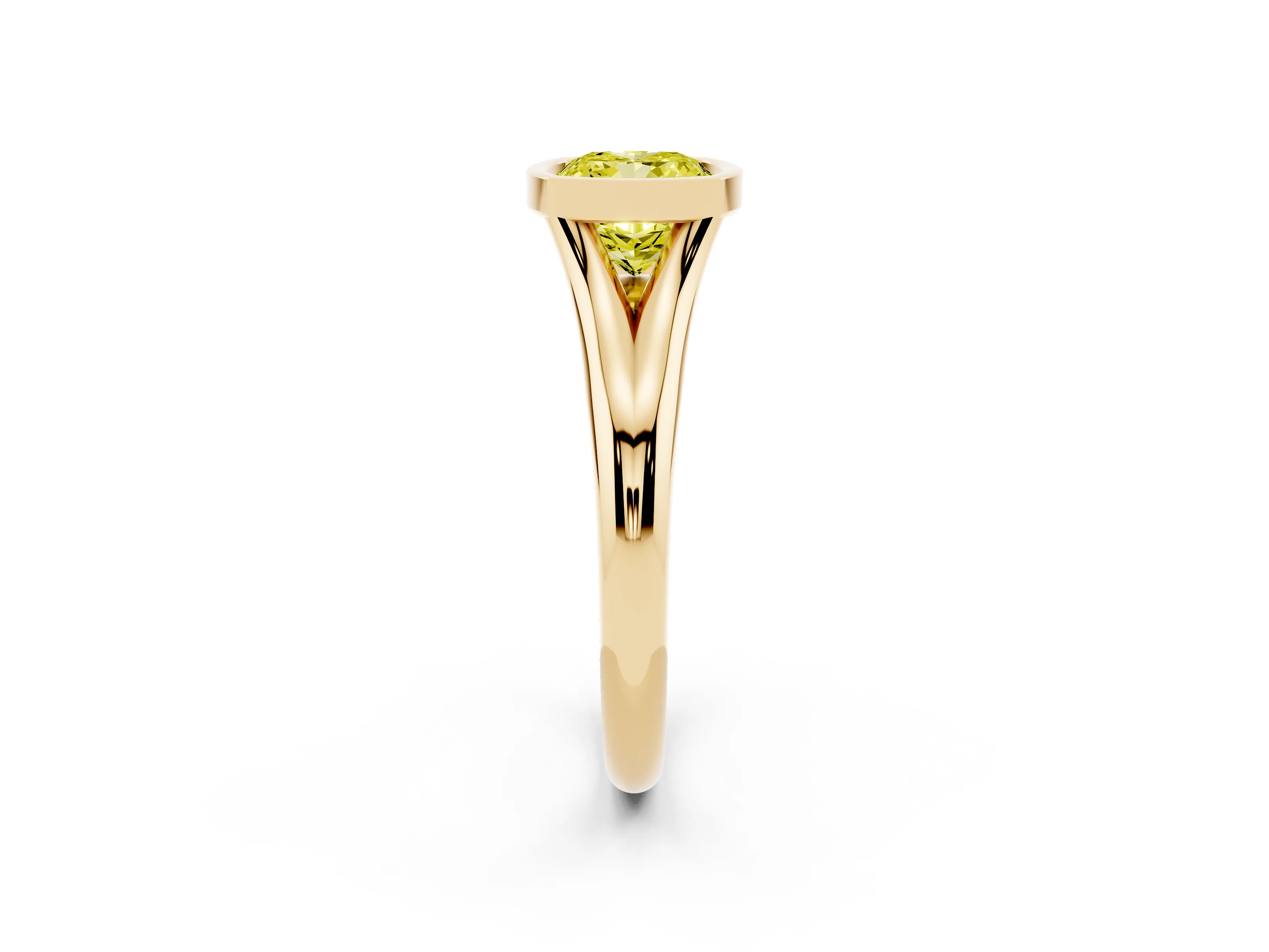 Fancy Yellow Bezel Set Cushion Cut Diamond Solitaire Ring Set in Yellow gold with Smooth Band