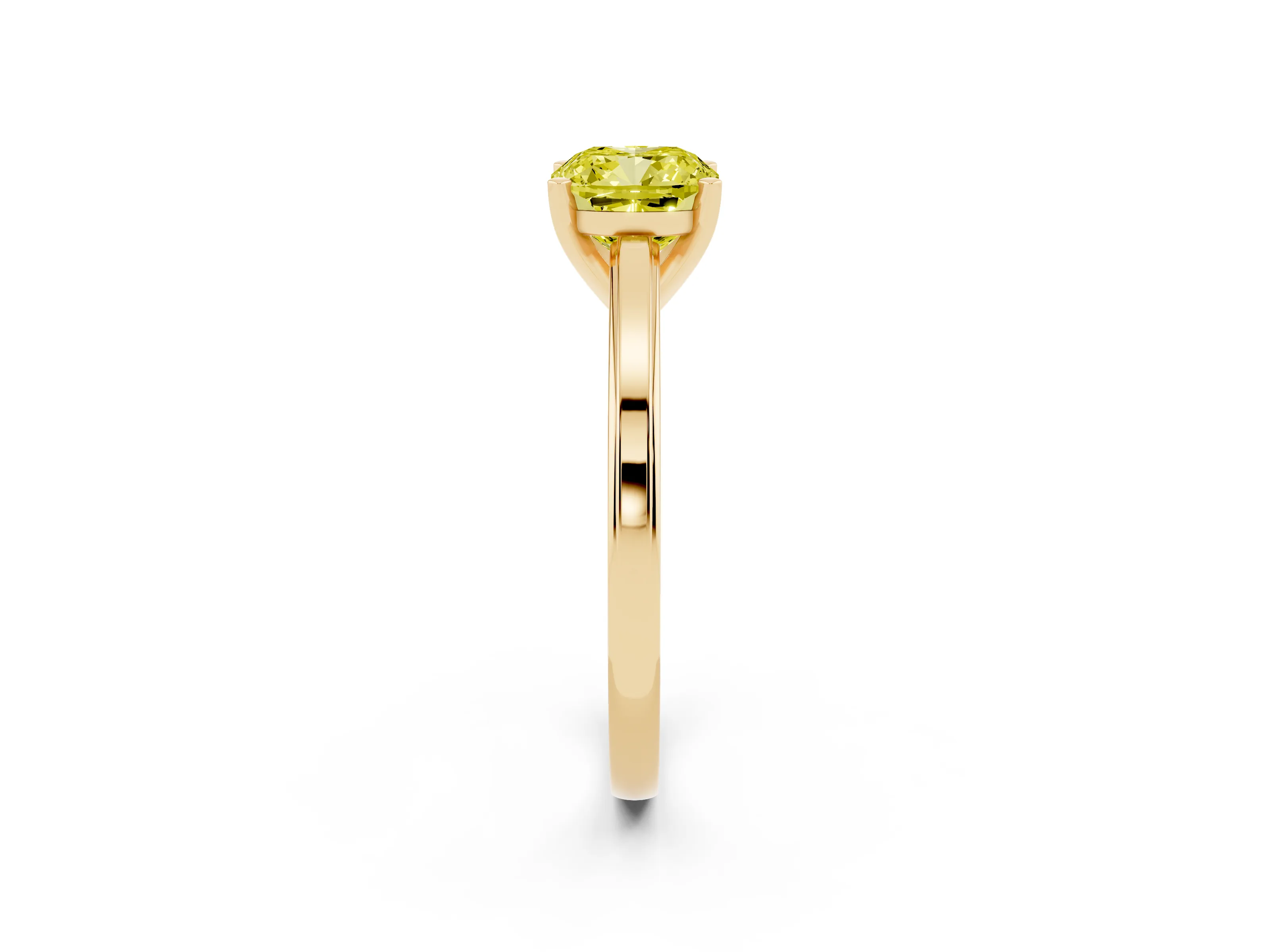 Fancy Yellow Cushion Cut Diamond Solitaire Ring Set in Yellow gold with Prong Setting and Classic Band