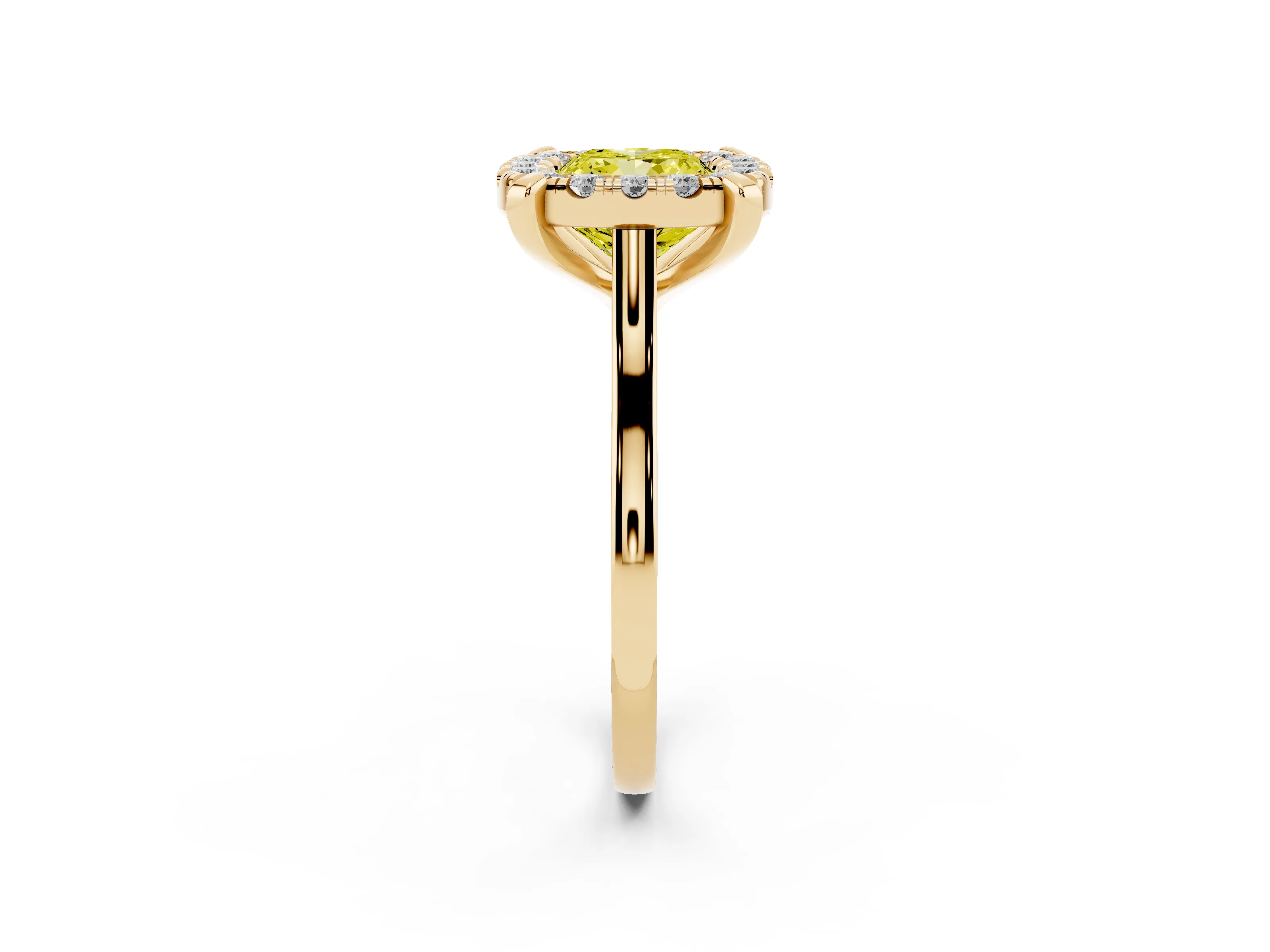 Fancy Yellow Cushion Cut Diamond Cluster Halo Solitaire Ring Set in Yellow gold with Prong Setting
