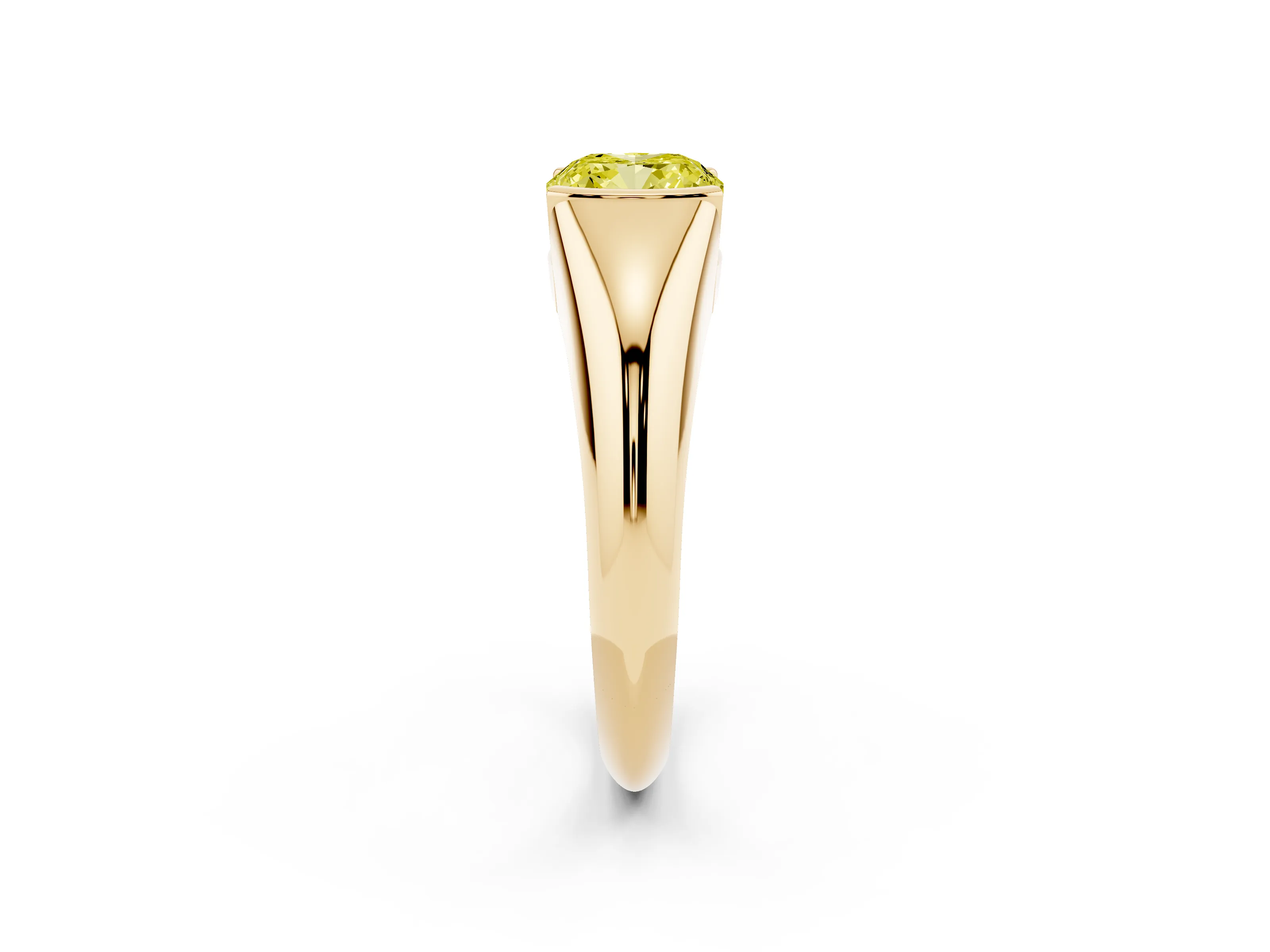 Fancy Yellow Cushion Cut Diamond Solitaire Tension Set Ring Set in Yellow gold