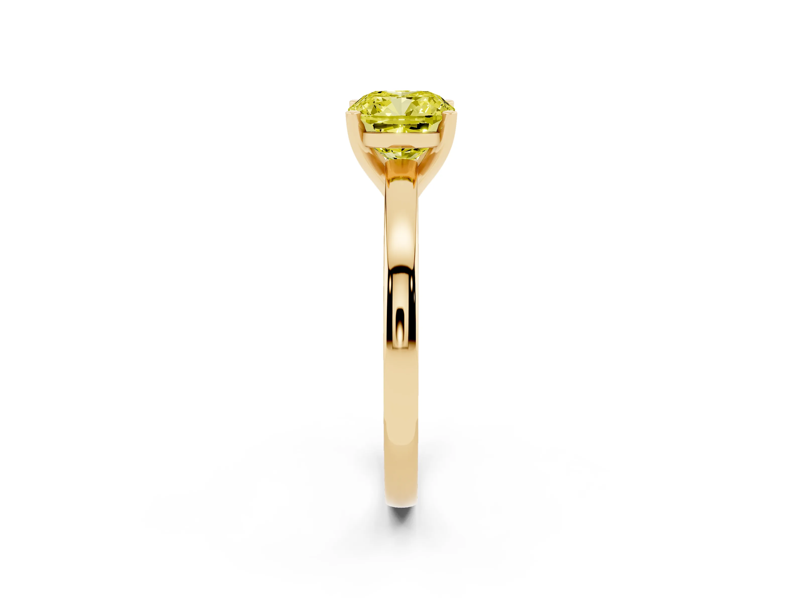 Fancy Yellow Cushion Cut Diamond Solitaire Engagement Ring Set in Yellow gold with Prong Setting on a Classic Band