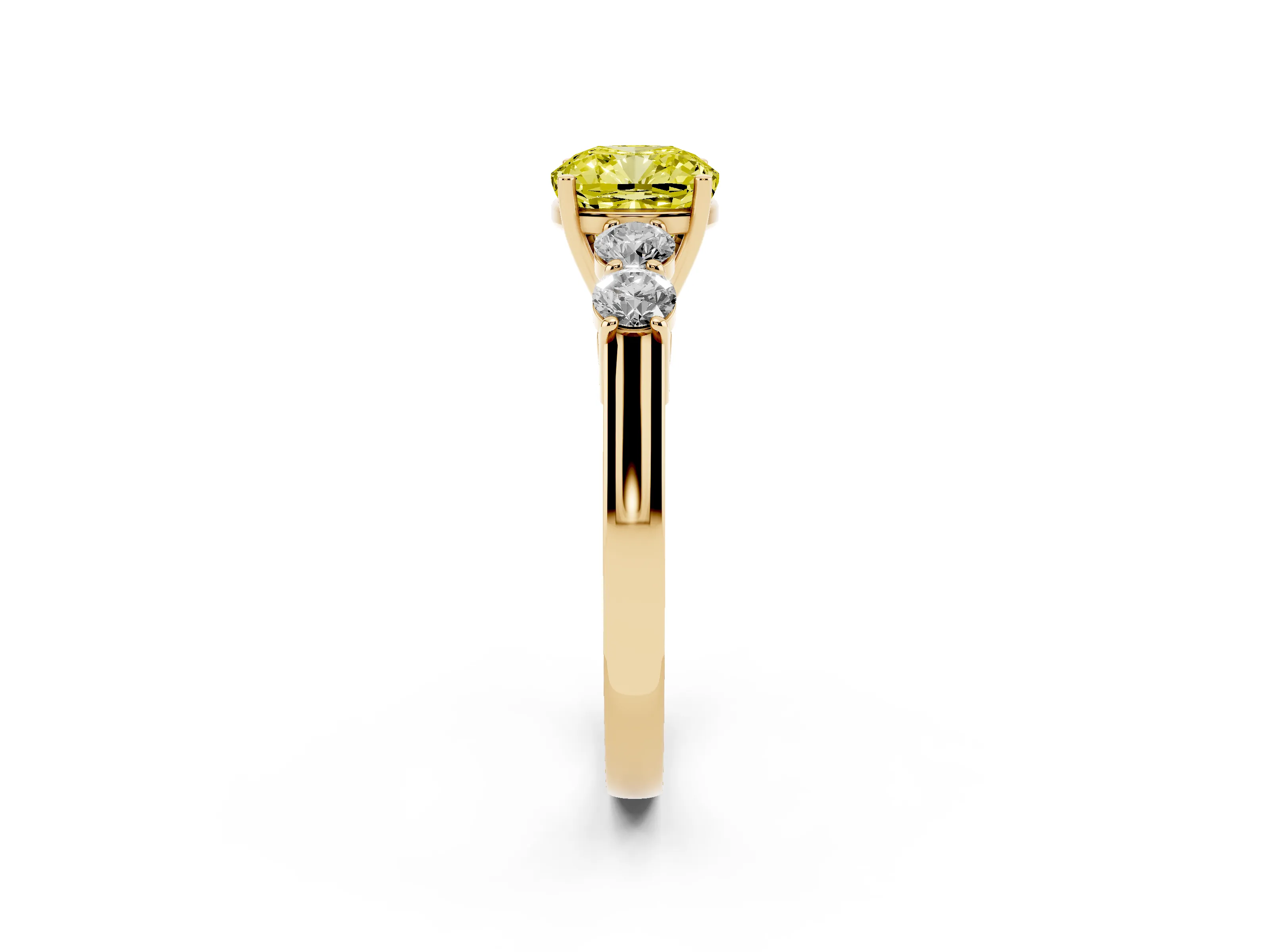 Fancy Yellow Cushion Cut Diamond Five-Stone Prong Set Band Ring Set in Yellow gold with Polished Band