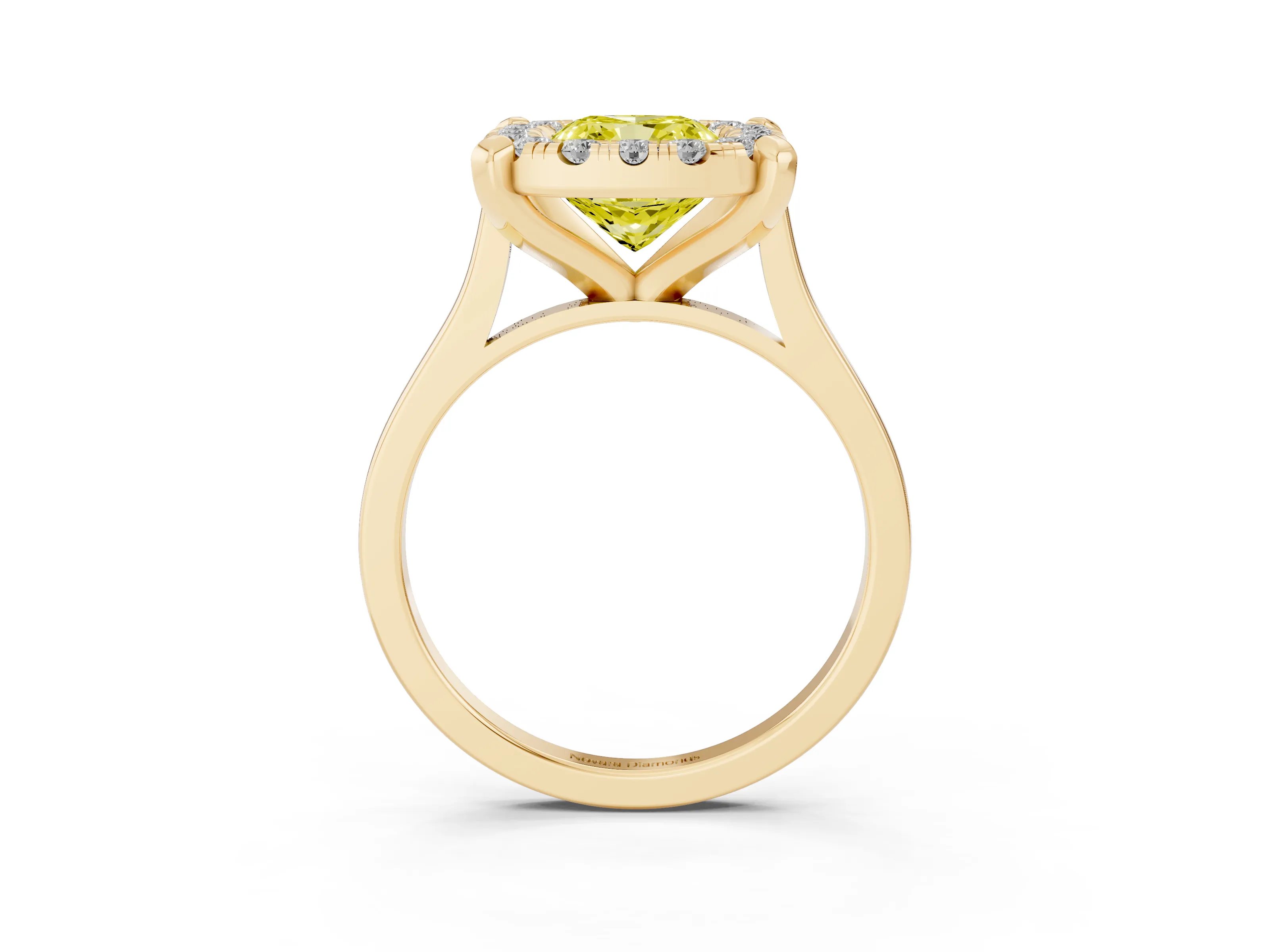 Fancy Yellow Cushion Cut Diamond Cluster Halo Solitaire Ring Set in Yellow gold with Prong Setting