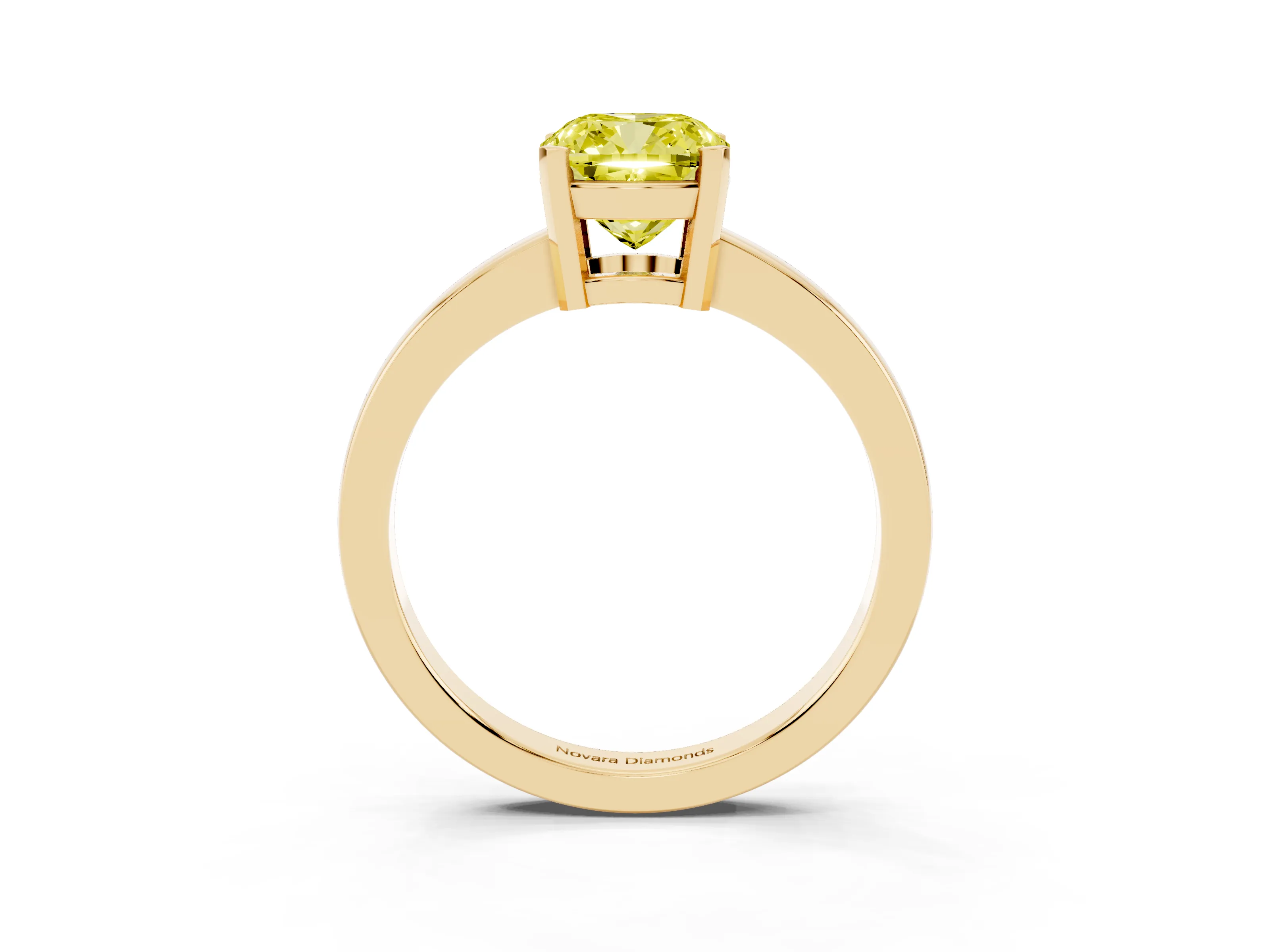 Fancy Yellow Cushion Cut Diamond Solitaire Ring Set in Yellow gold with Prong Head and Smooth Polished Band