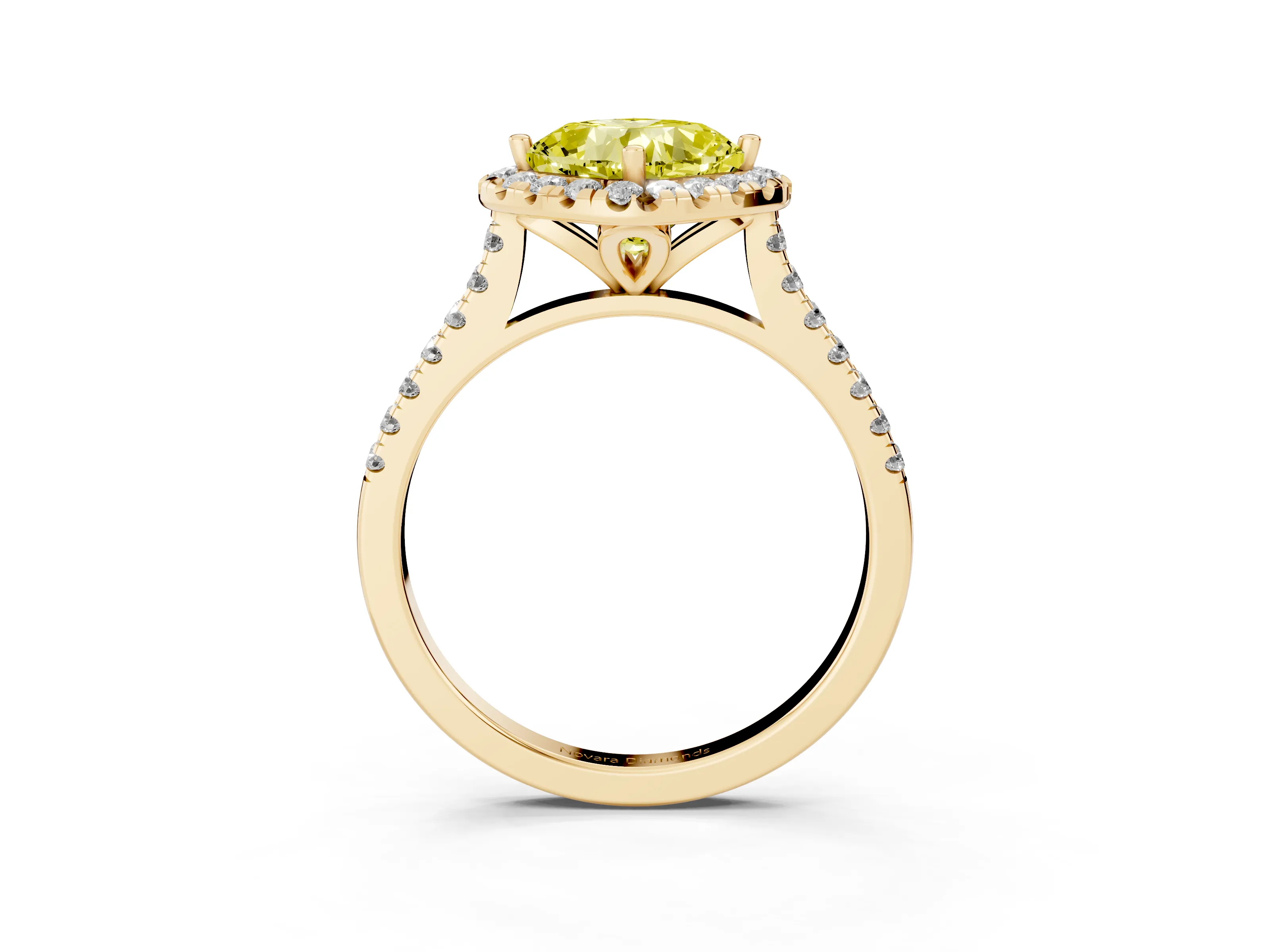 Fancy Yellow Cushion Cut Diamond Cushion Halo Ring Set in Yellow gold with Pavé Band