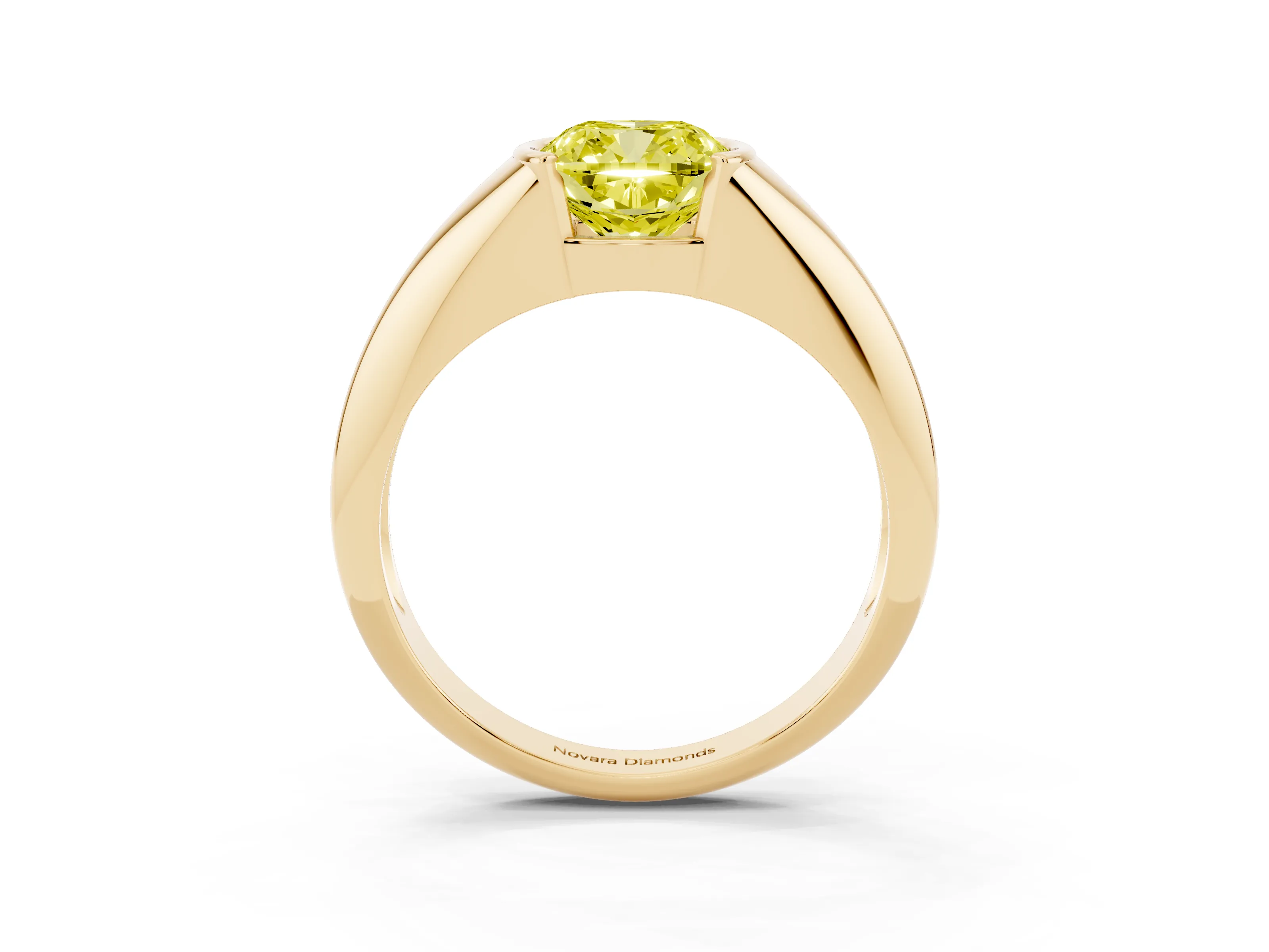 Fancy Yellow Cushion Cut Diamond Solitaire Tension Set Ring Set in Yellow gold