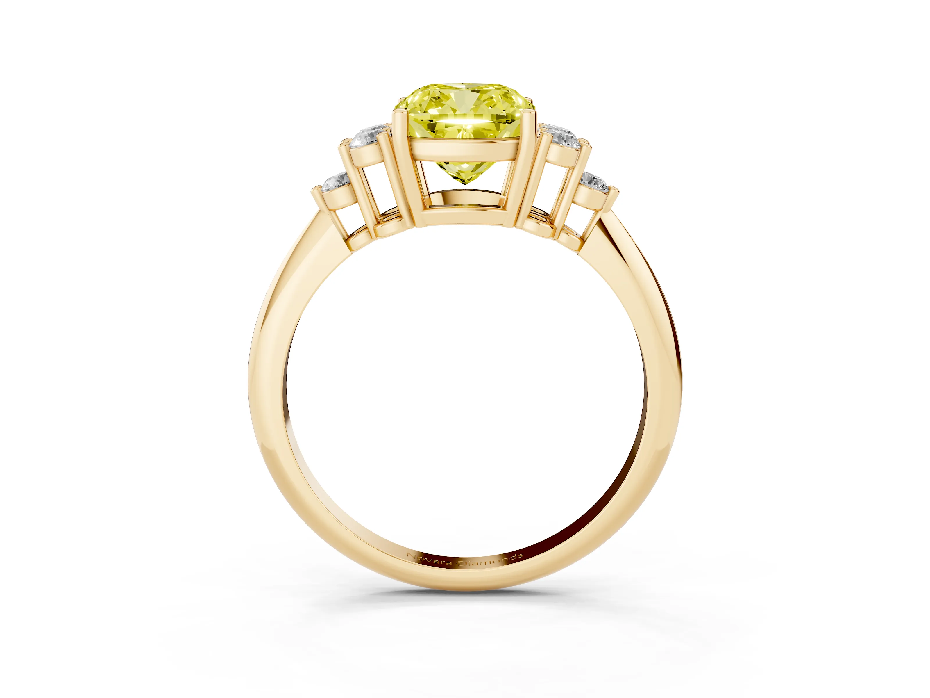 Fancy Yellow Cushion Cut Diamond Cluster Ring Set in Yellow gold with Plain Band and Prong Setting