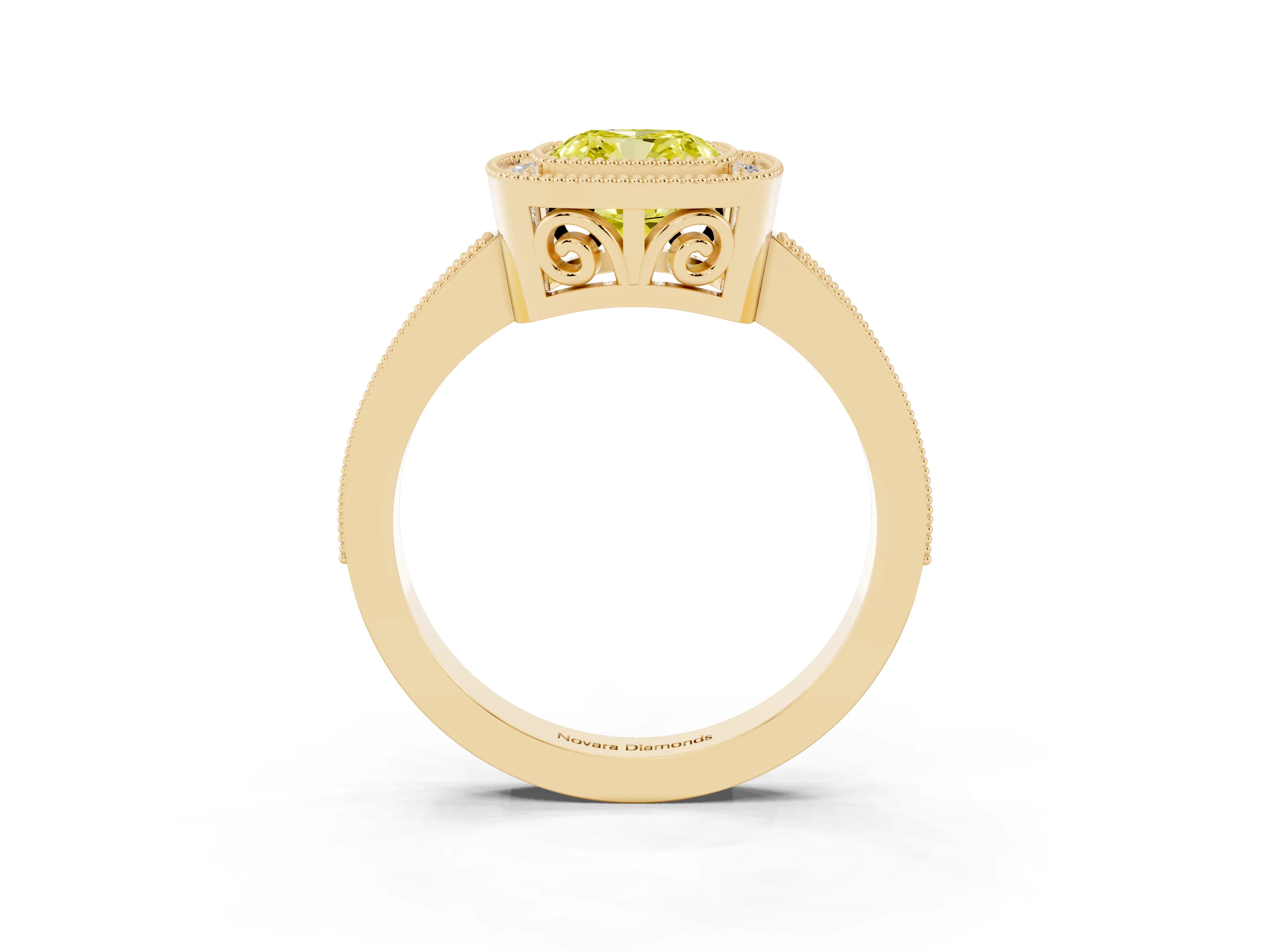 Fancy Yellow Cushion Cut Diamond Round Halo Ring Set in Yellow gold with Pavé Band