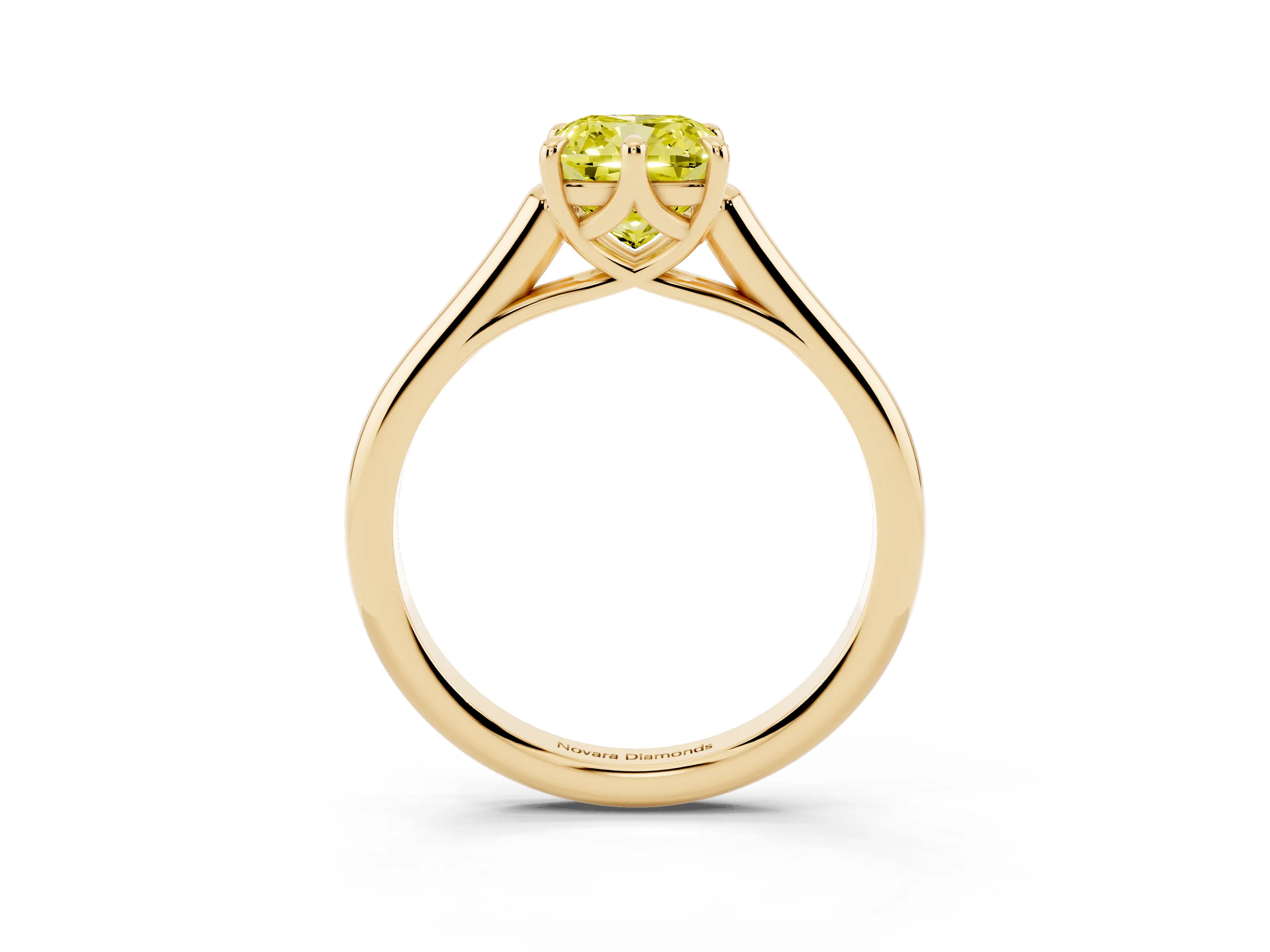 Fancy Yellow Cushion Cut Diamond Solitaire Engagement Ring Set in Yellow gold with Prong Setting and Plain Classic Band