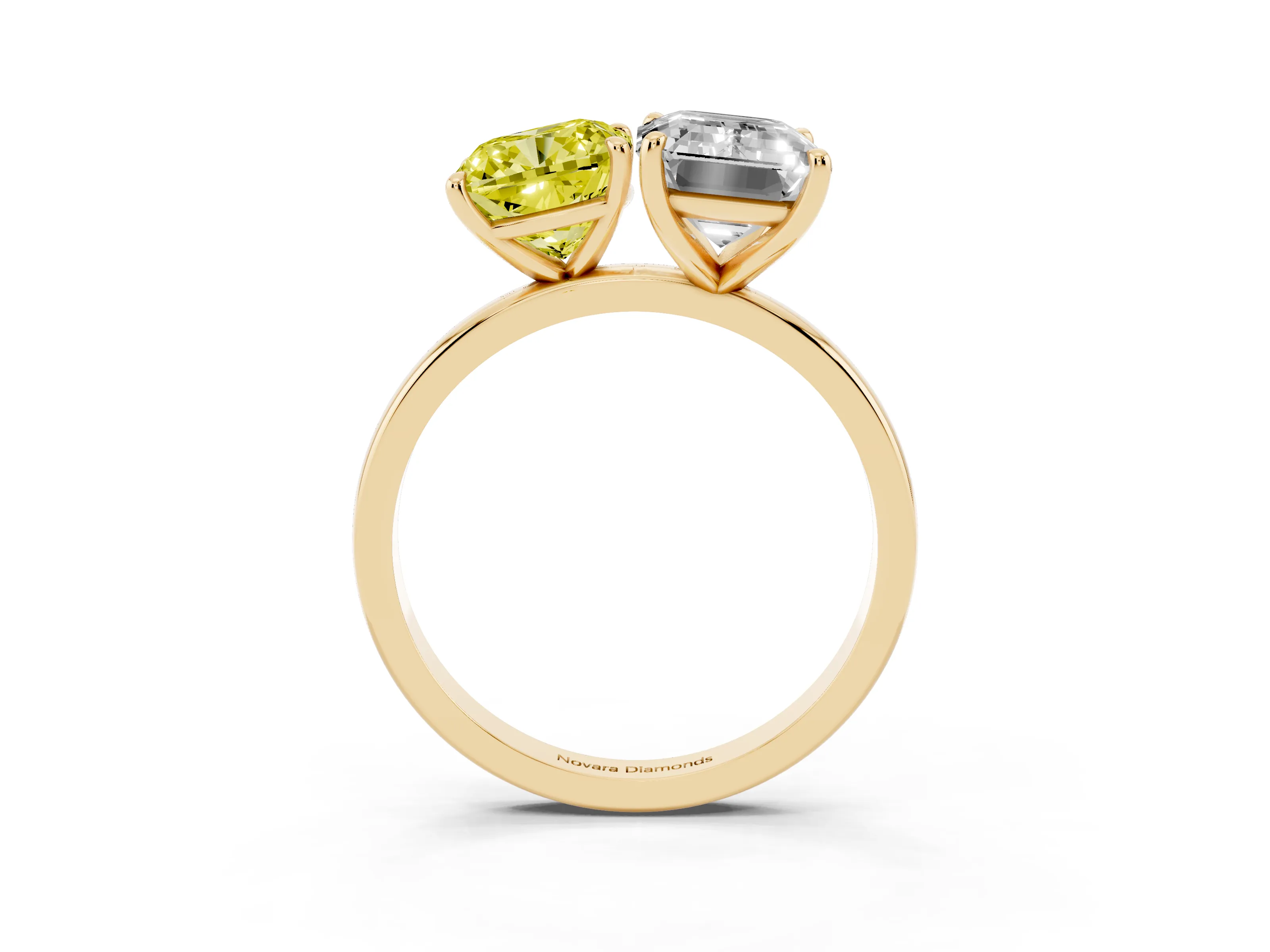 Fancy Yellow Cushion Cut and Emerald Cut Toi Moi Ring Set in Yellow gold with Prong Setting