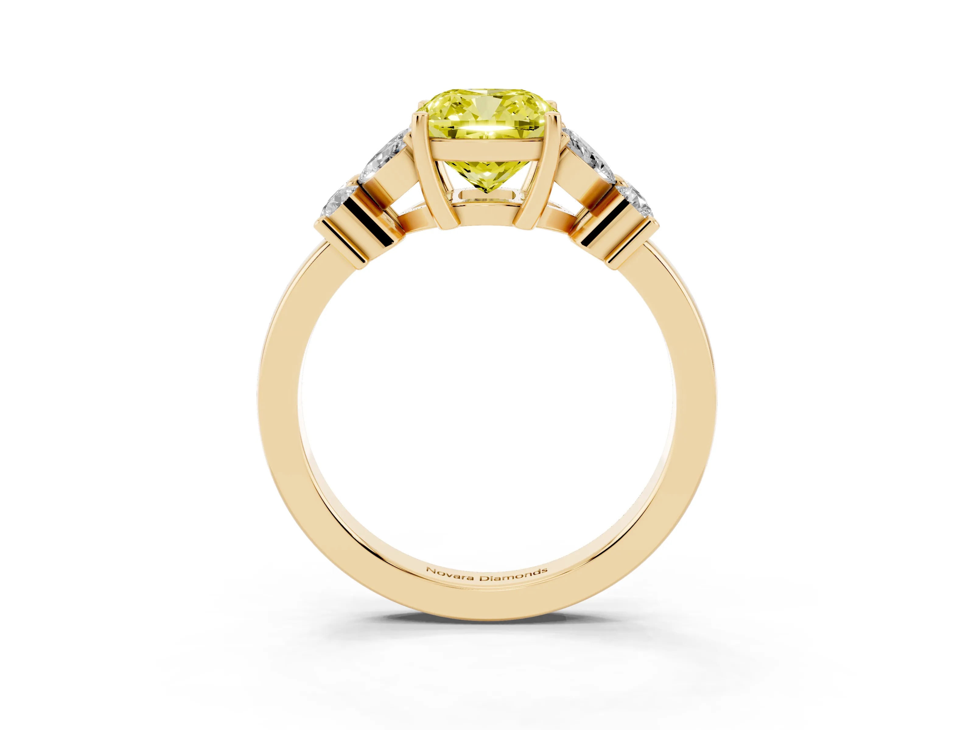 Fancy Yellow Cushion Cut Diamond Floral Cluster Ring Set in Yellow gold with Marquise Petals and Prong Setting