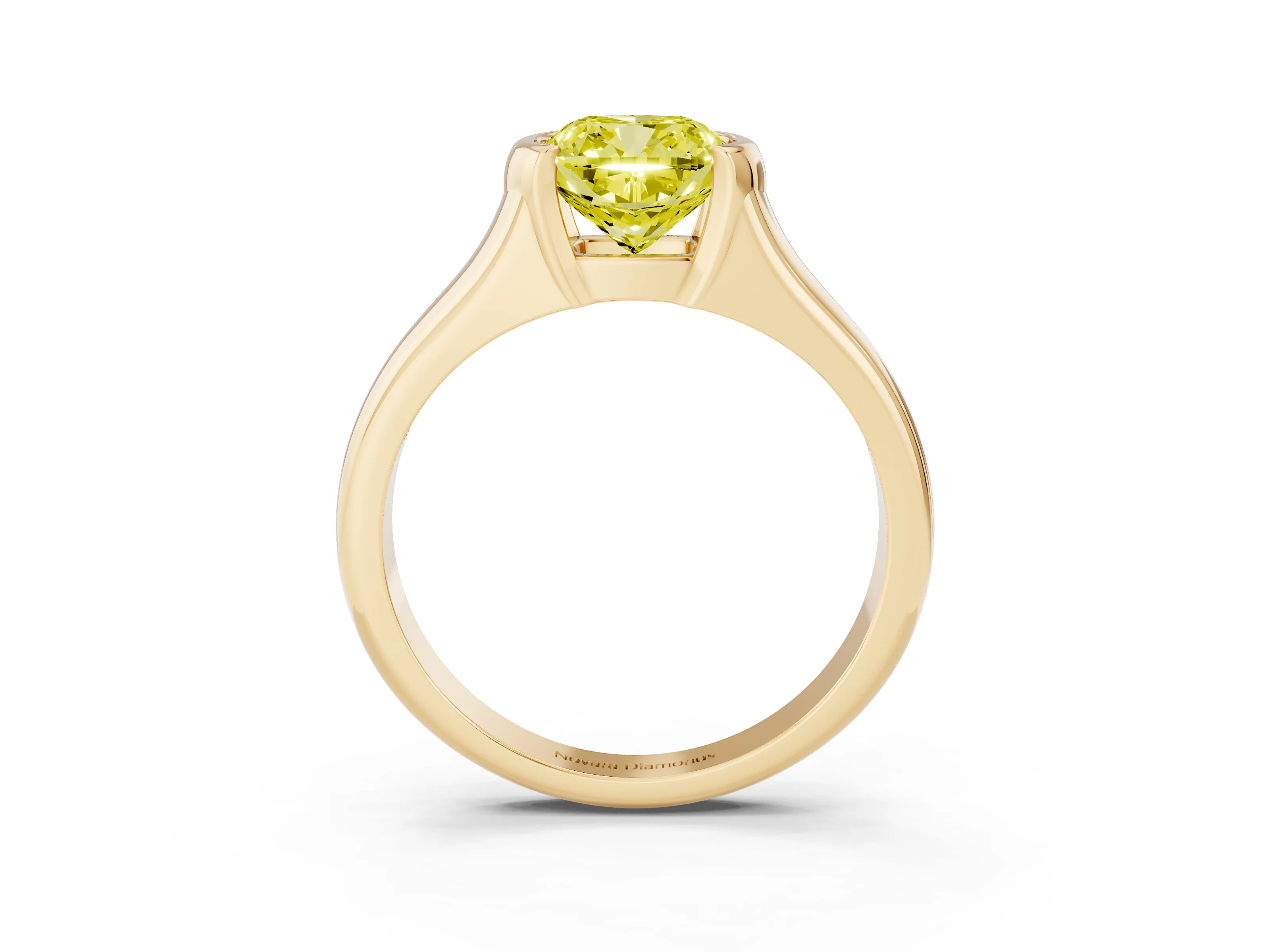 Fancy Yellow Cushion Cut Diamond Solitaire Tension Set Ring Set in Yellow gold with Split Shank Band