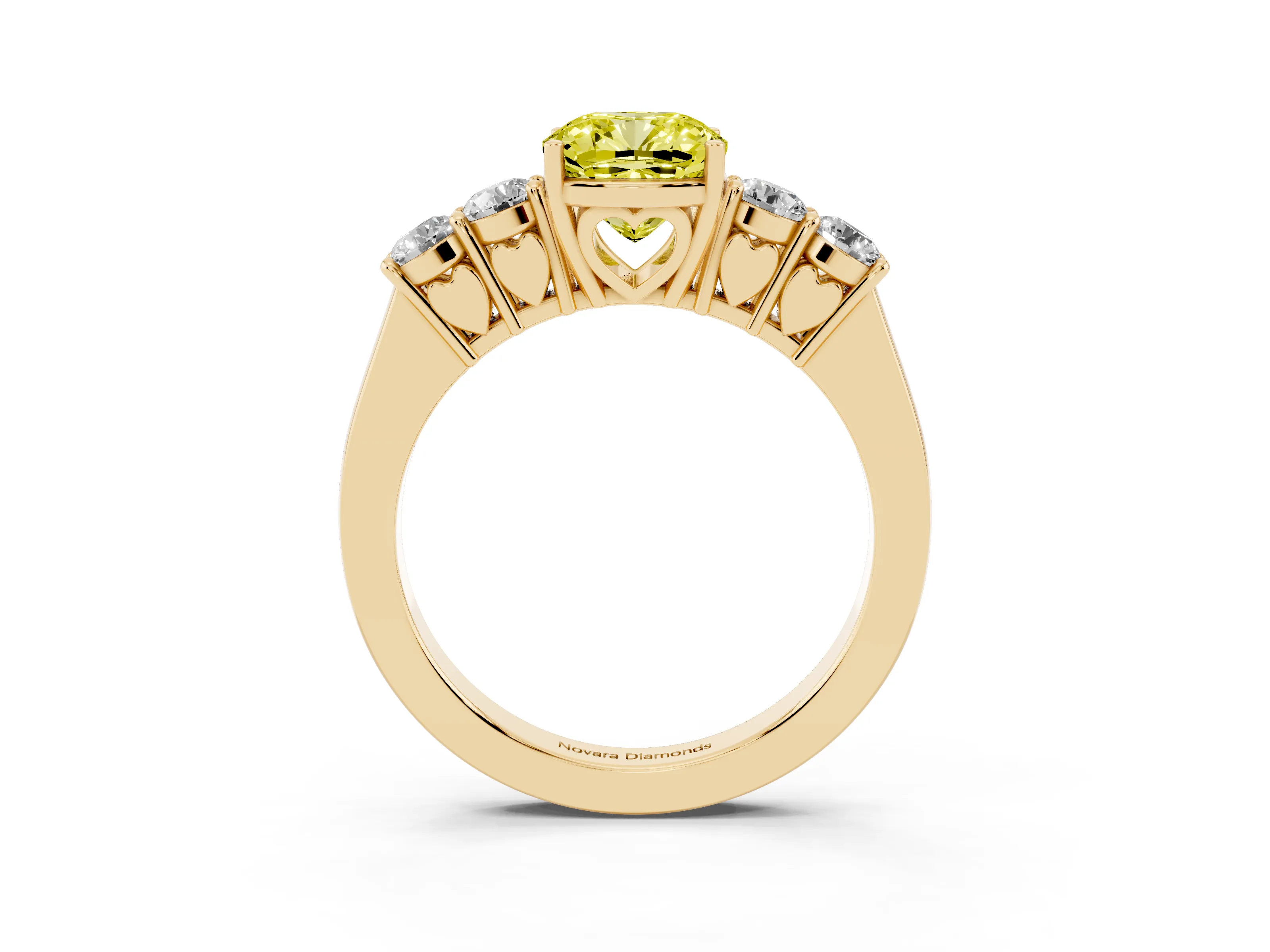 Fancy Yellow Cushion Cut Diamond Five-Stone Prong Set Band Ring Set in Yellow gold with Polished Band