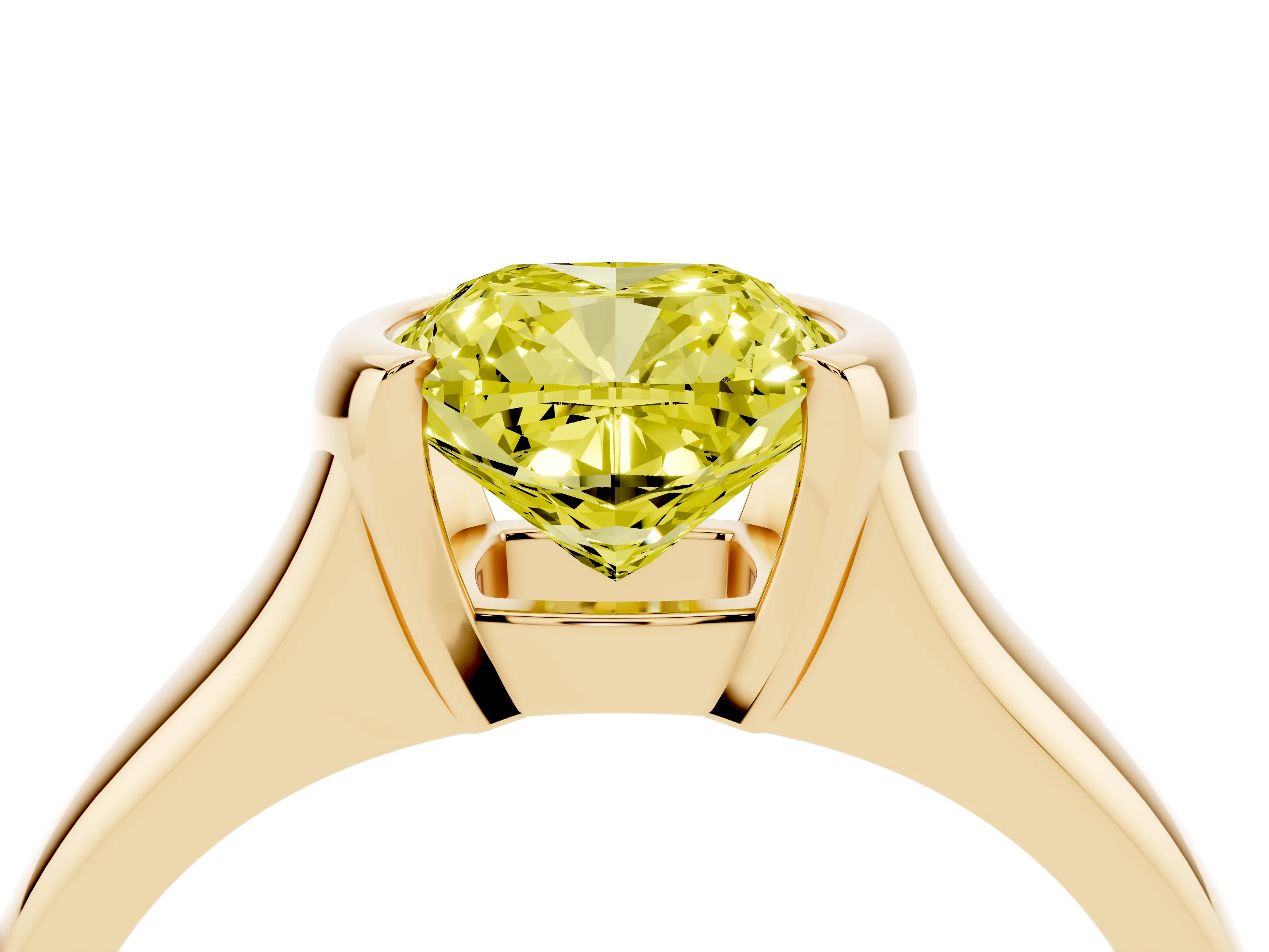 Fancy Yellow Cushion Cut Diamond Solitaire Tension Set Ring Set in Yellow gold with Split Shank Band