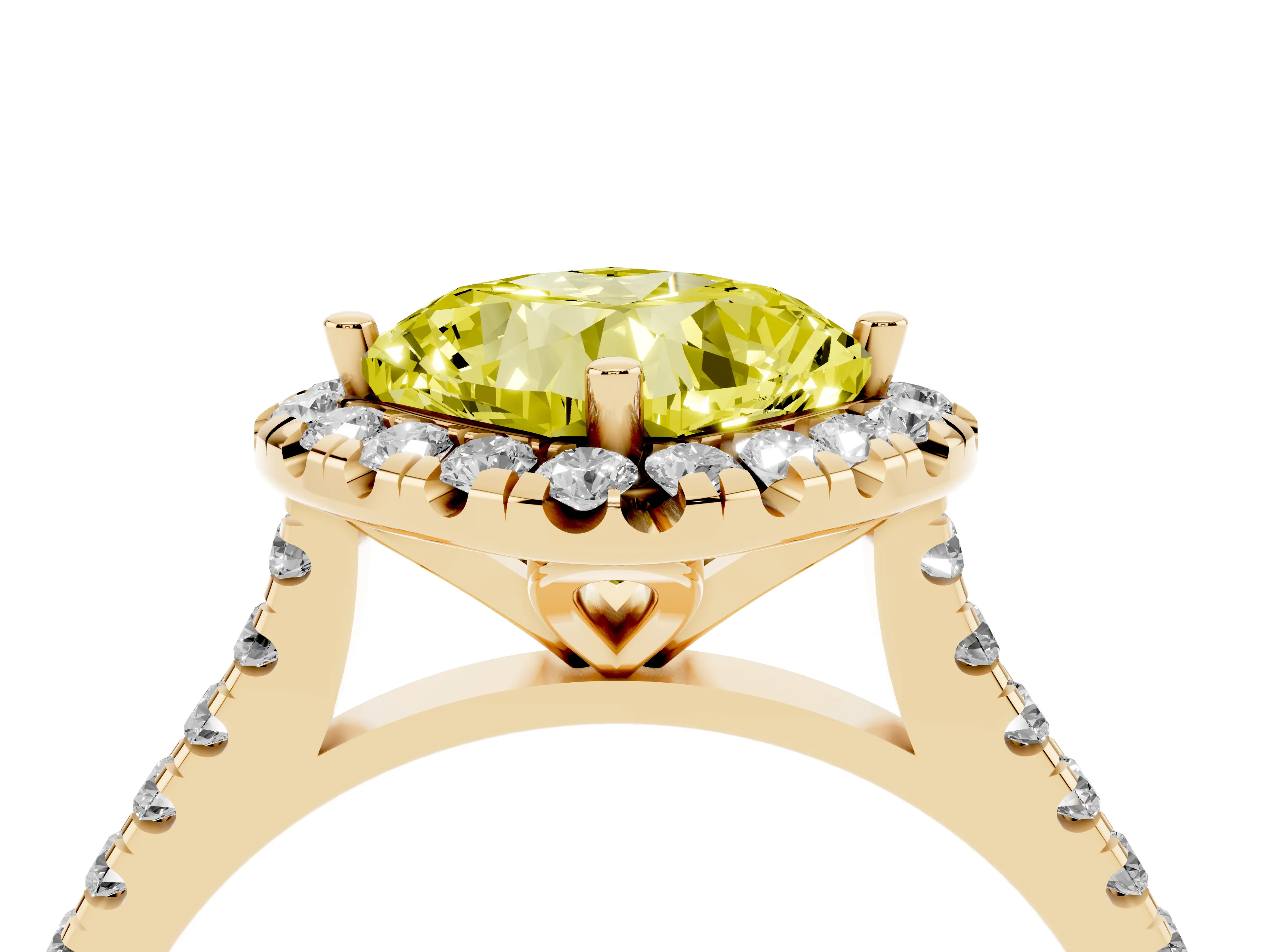 Fancy Yellow Cushion Cut Diamond Cushion Halo Ring Set in Yellow gold with Pavé Band