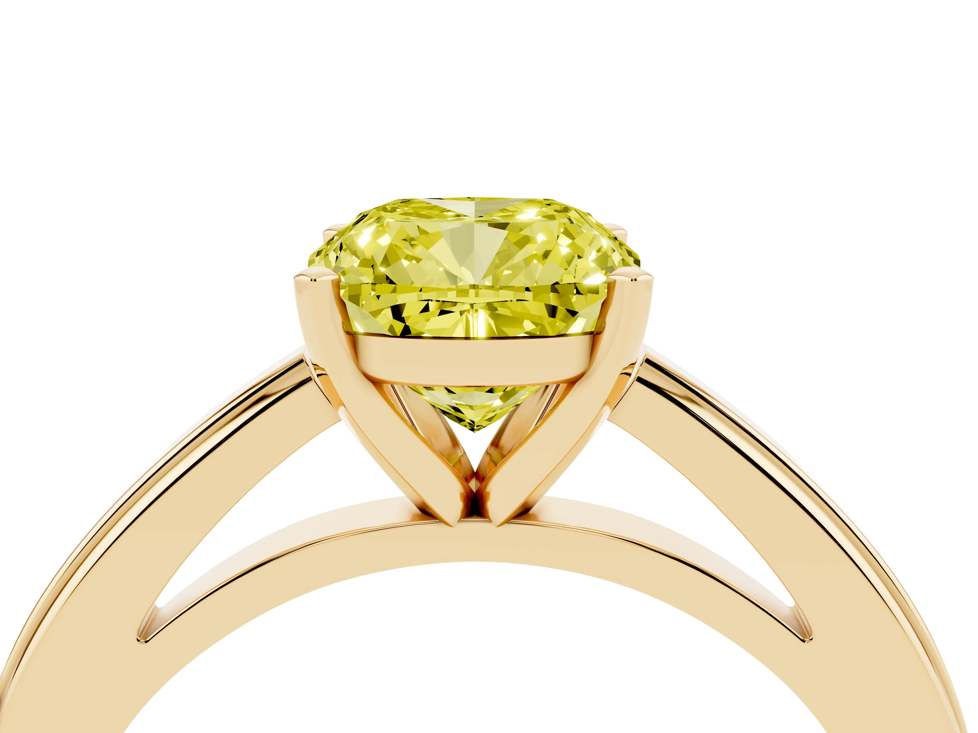 Fancy Yellow Cushion Cut Diamond Solitaire Ring Set in Yellow gold with Prong Setting and Classic Band