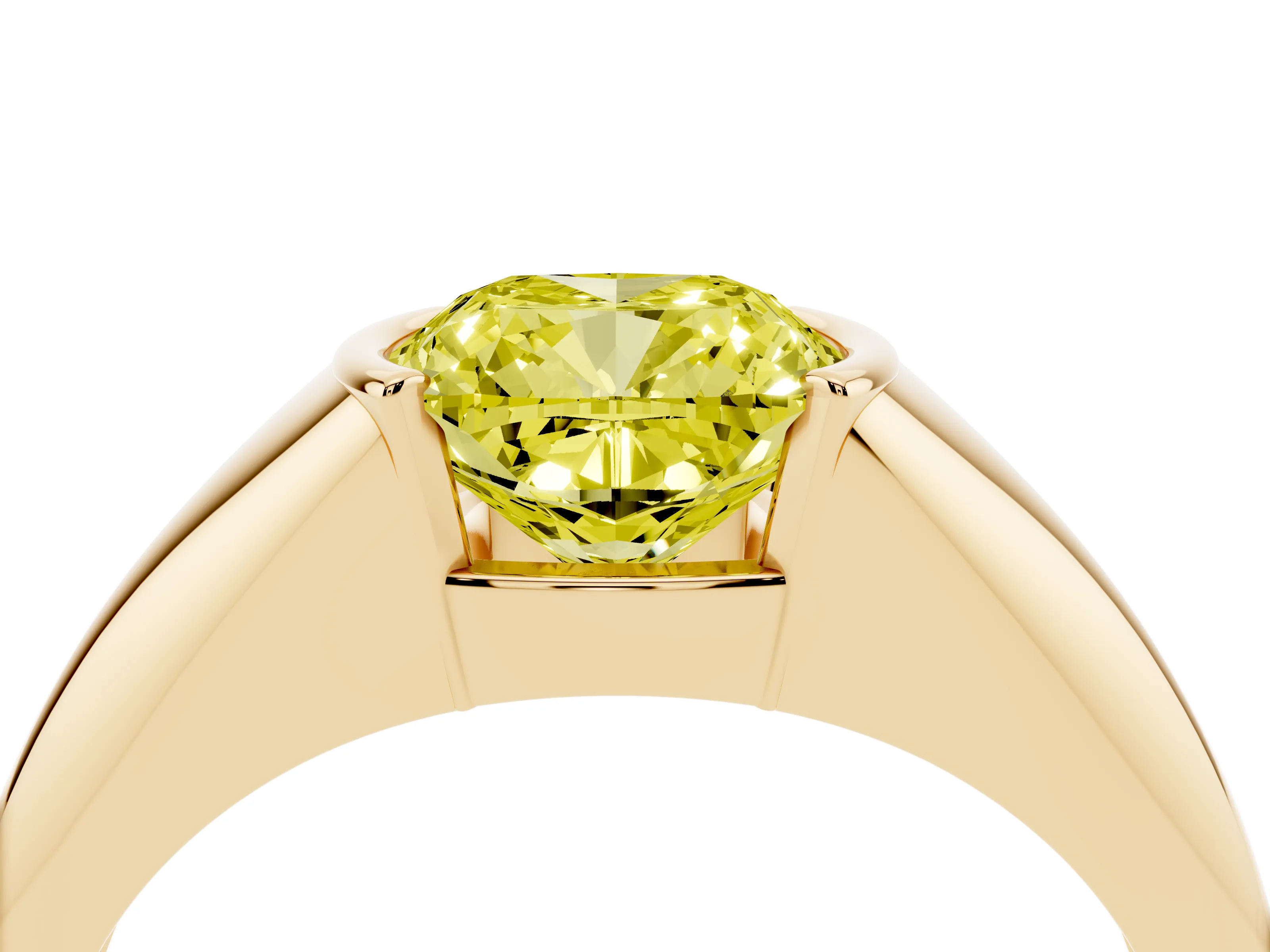 Fancy Yellow Cushion Cut Diamond Solitaire Tension Set Ring Set in Yellow gold