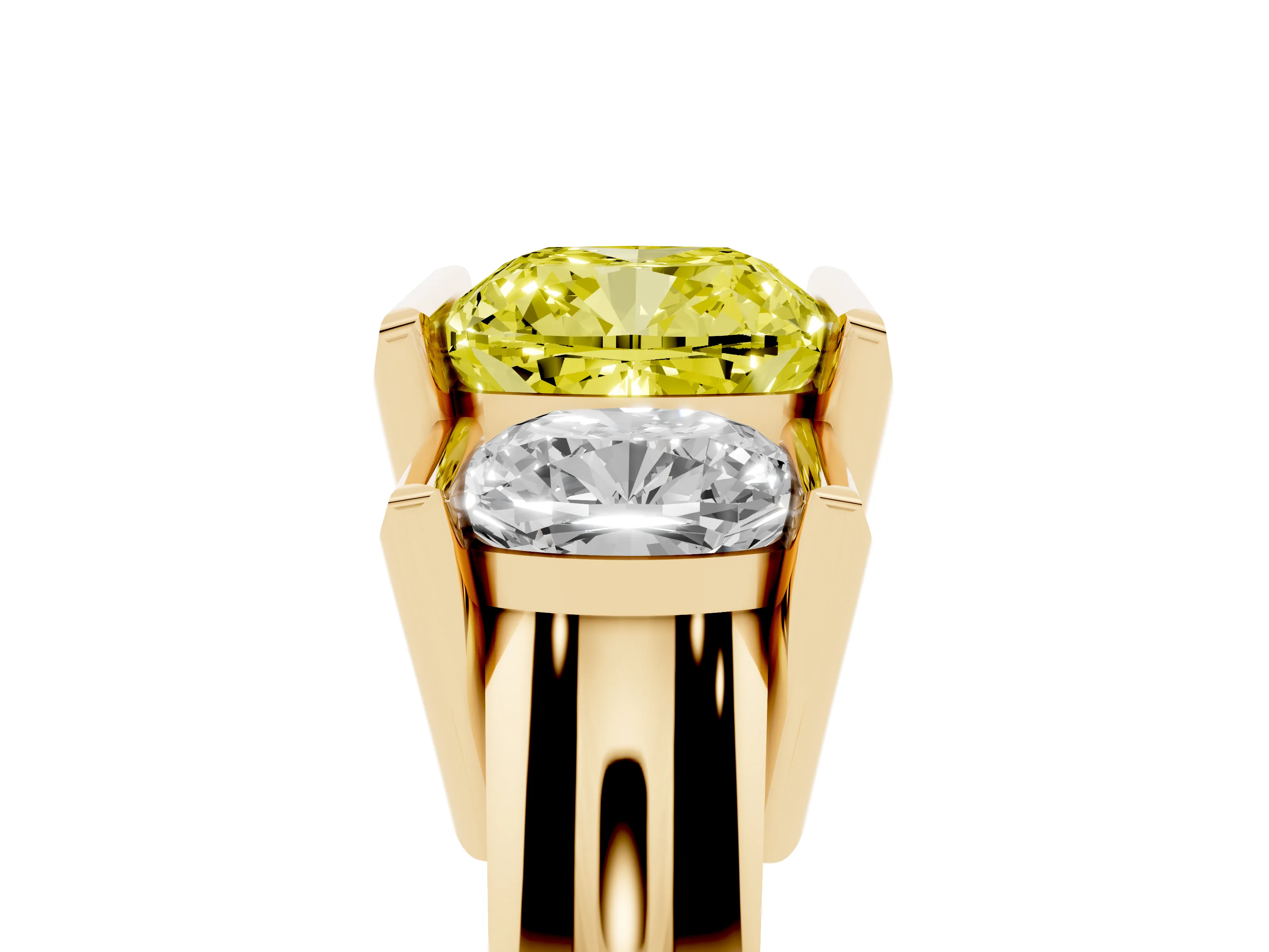 Fancy Yellow Cushion Cut Diamond Three-Stone Channel Set Ring Set in Yellow gold with Smooth Polished Band