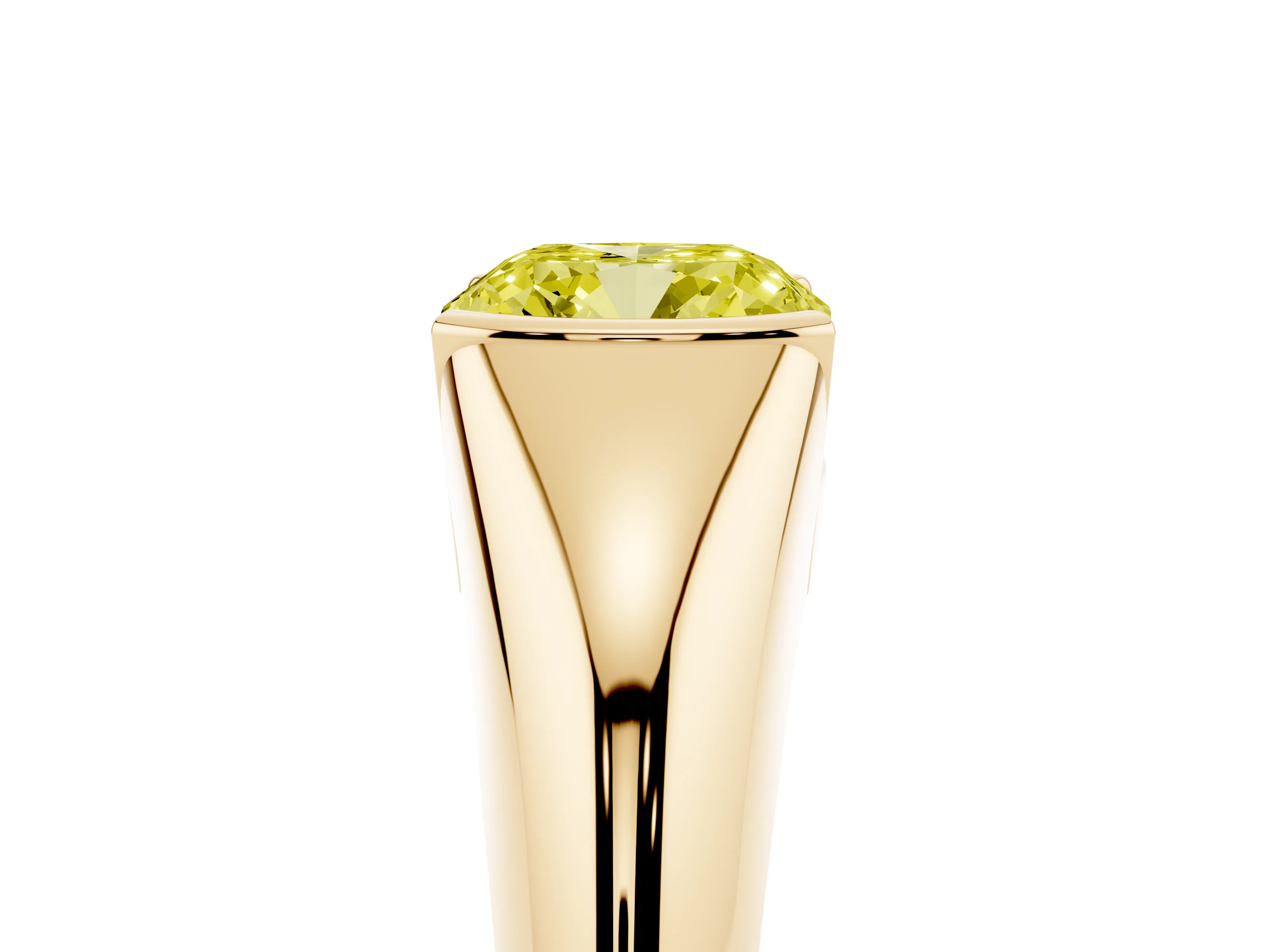 Fancy Yellow Cushion Cut Diamond Solitaire Tension Set Ring Set in Yellow gold