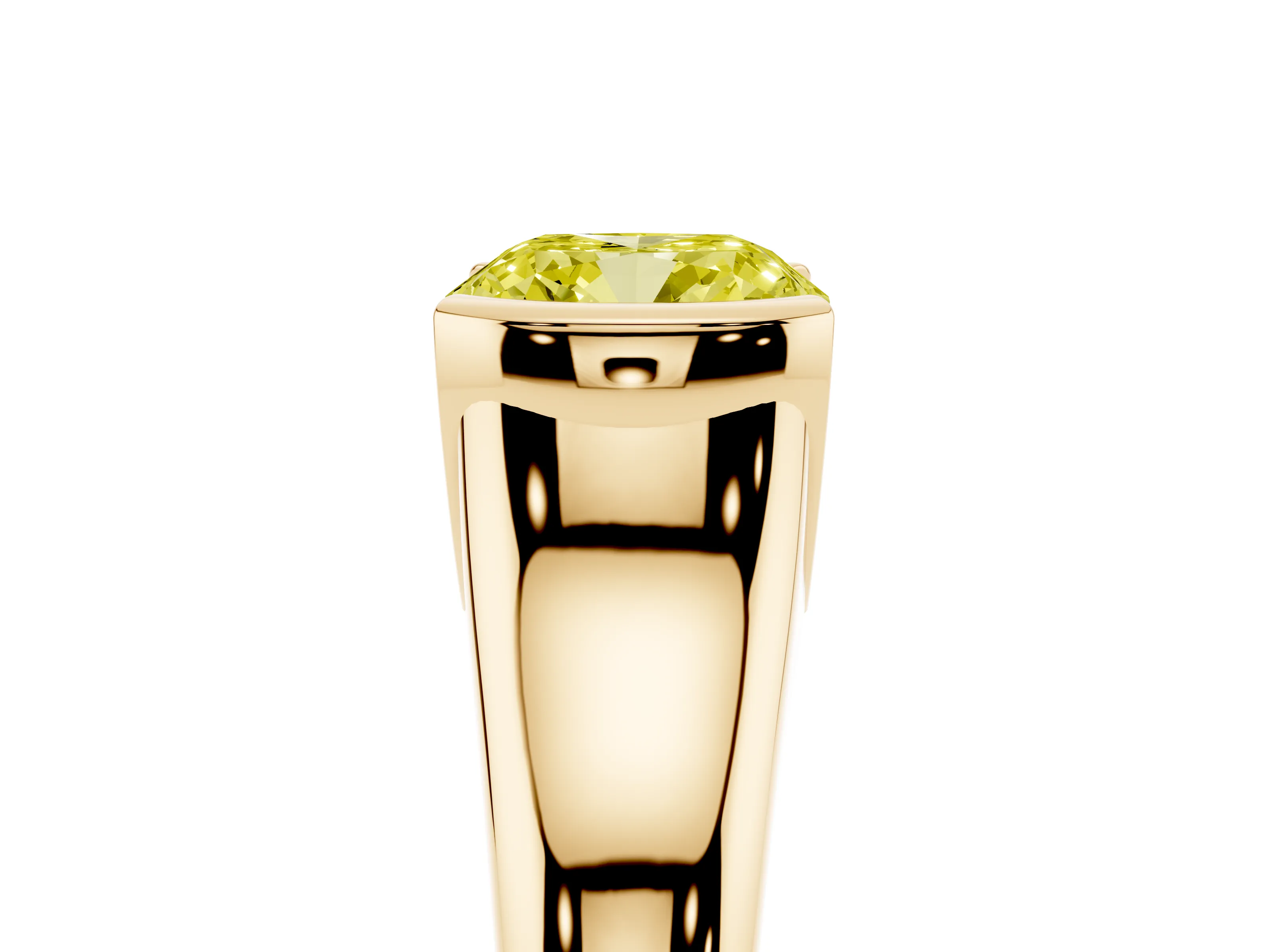 Fancy Yellow Cushion Cut Diamond Solitaire Tension Set Ring Set in Yellow gold with Split Shank Band