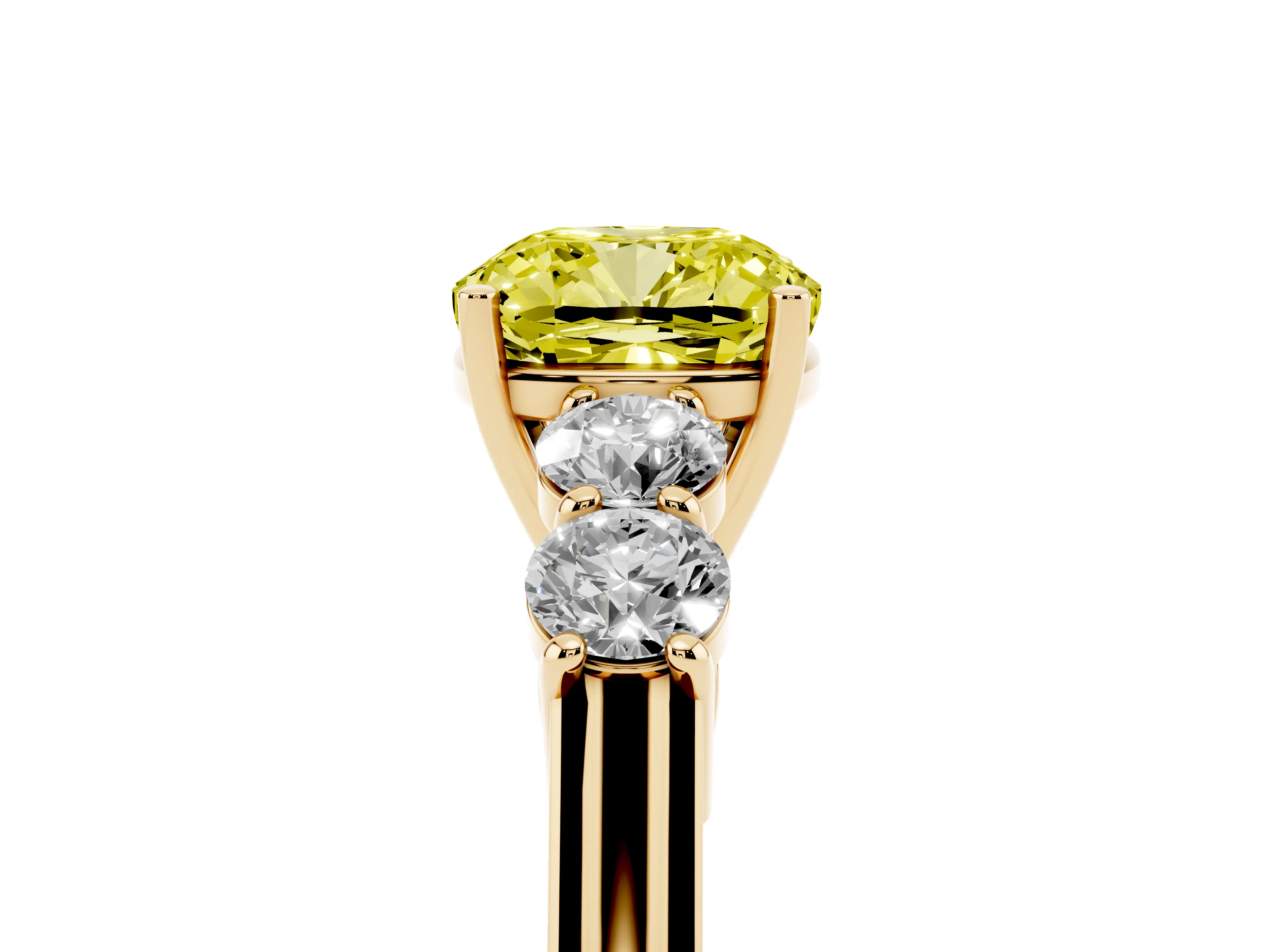 Fancy Yellow Cushion Cut Diamond Five-Stone Prong Set Band Ring Set in Yellow gold with Polished Band