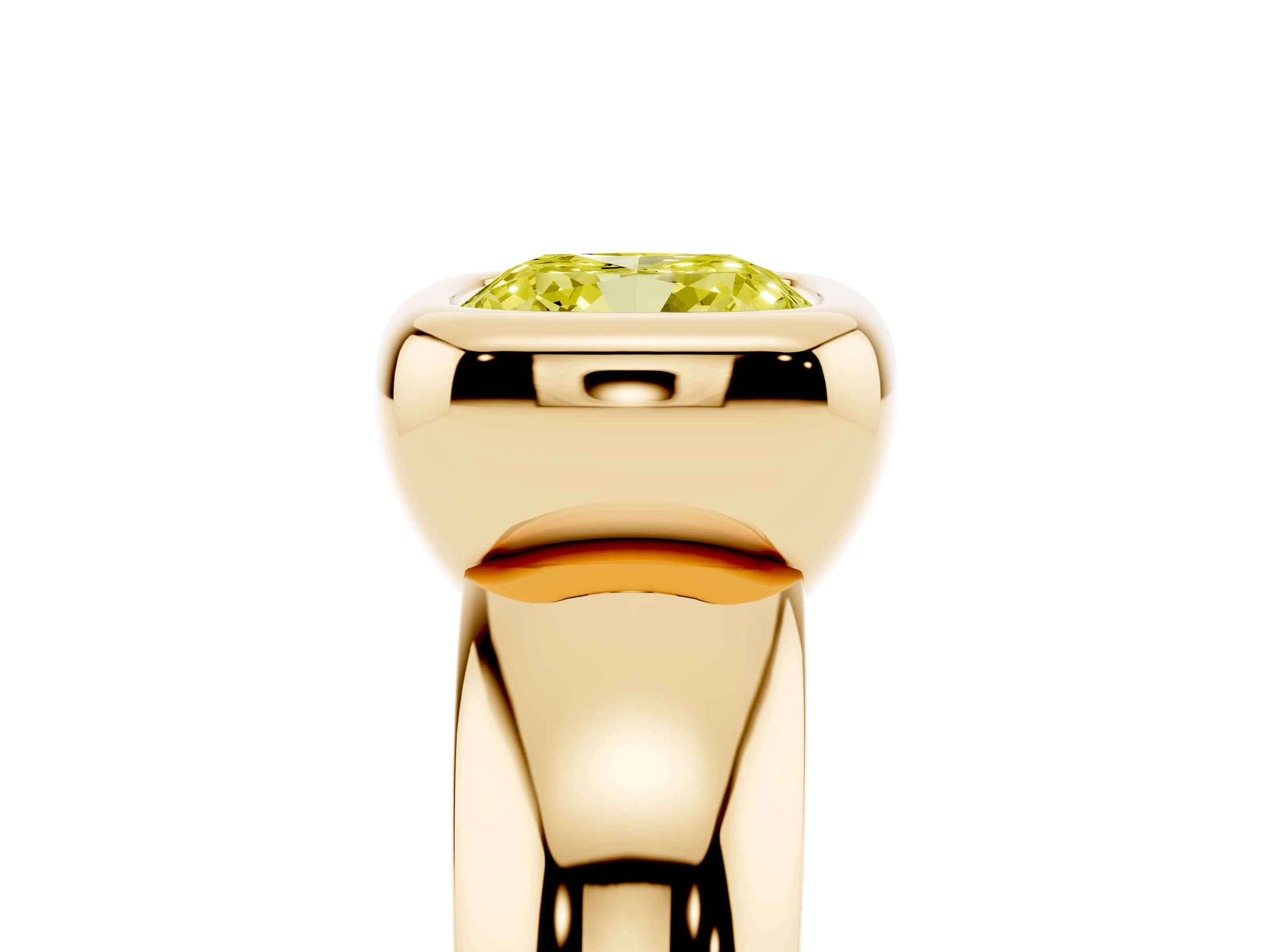 Fancy Yellow Bezel Set Cushion Cut Diamond Solitaire Ring Set in Yellow gold with Wide Band