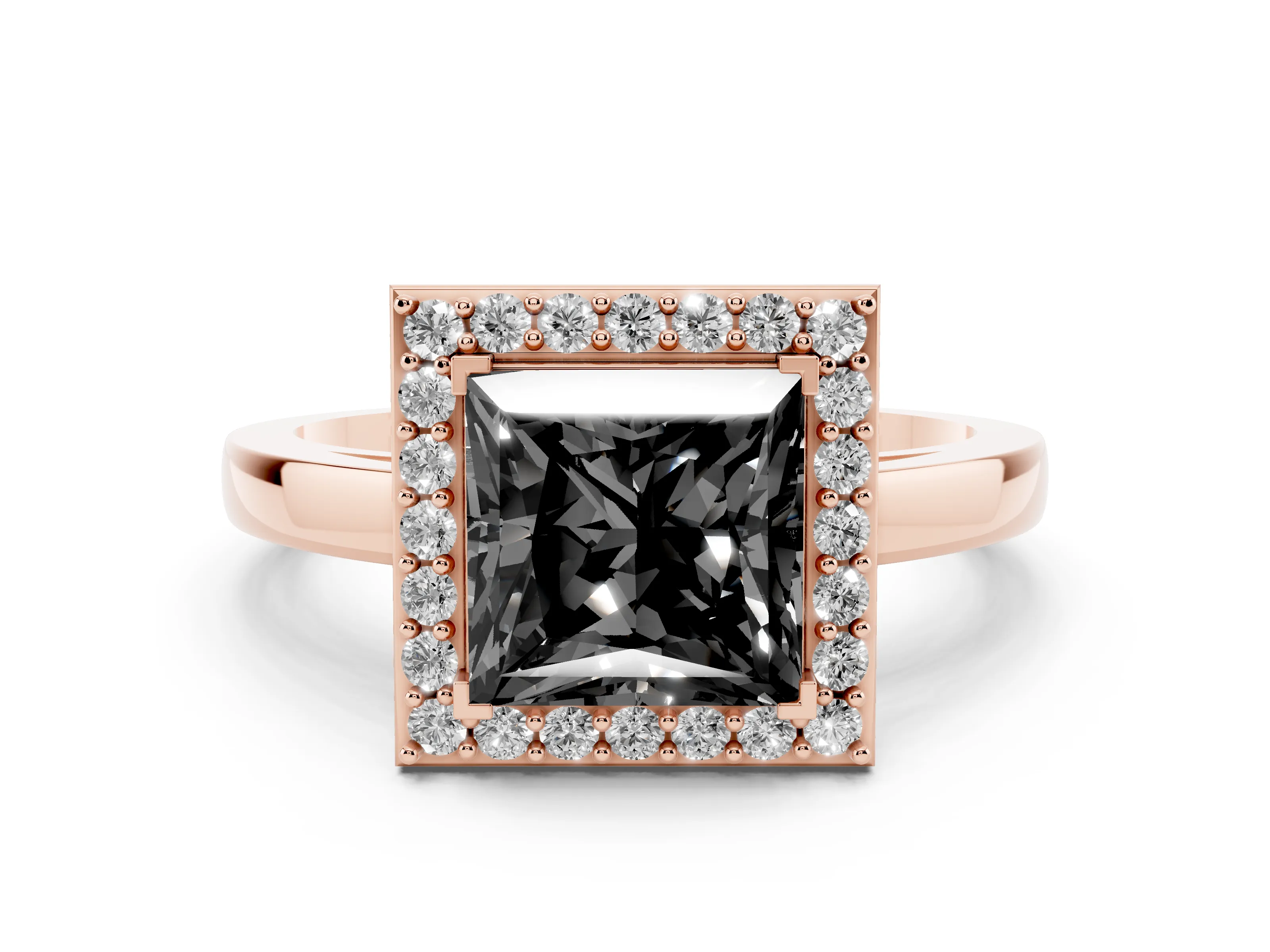 Fancy Black Princess Cut Diamond Halo Ring Set in Rose gold with Solitaire Band and Prong Setting