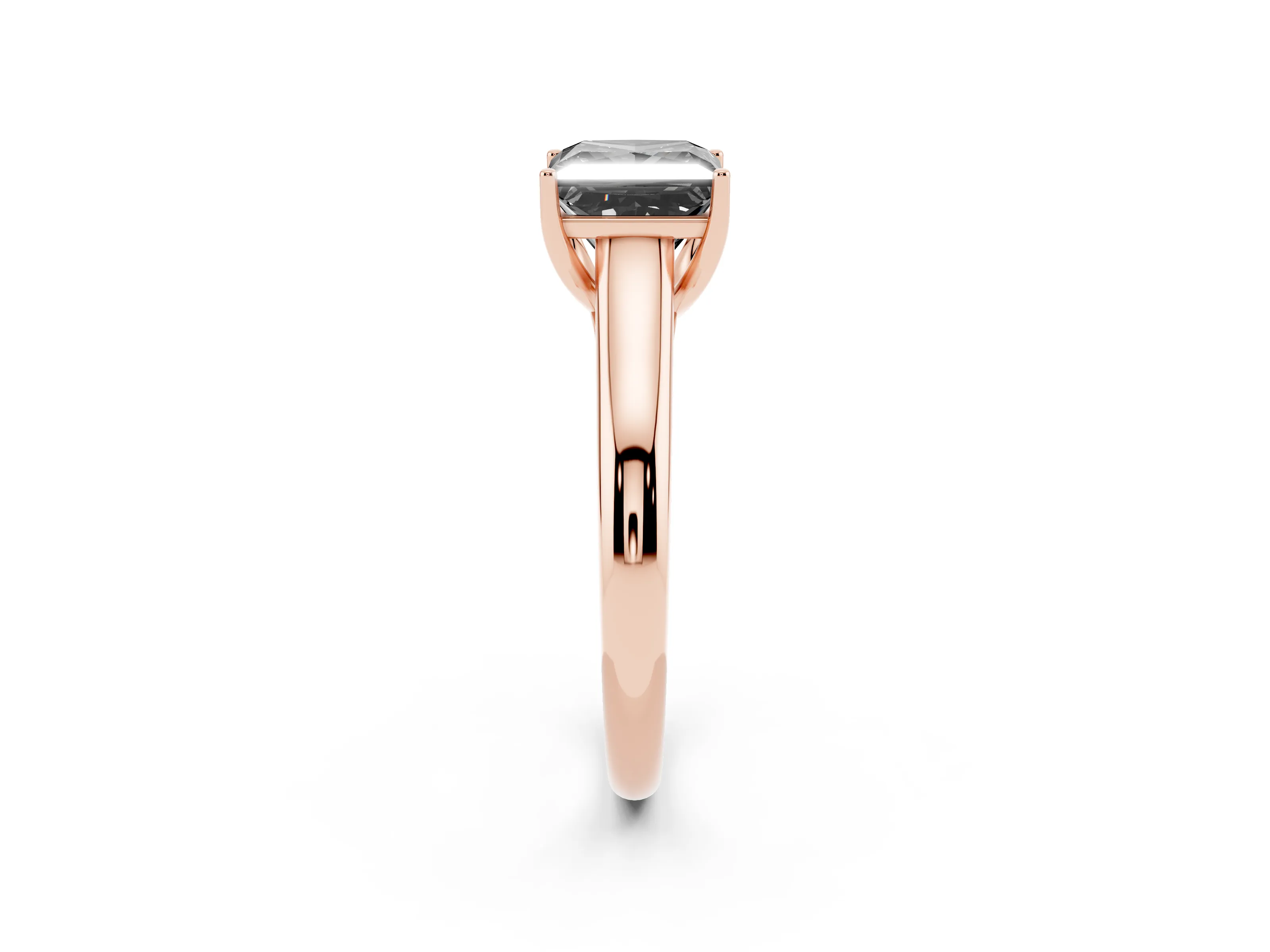 Fancy Black Princess Cut Diamond Solitaire Engagement Ring Set in Rose gold with Subtly Tapered Band and Prong Setting