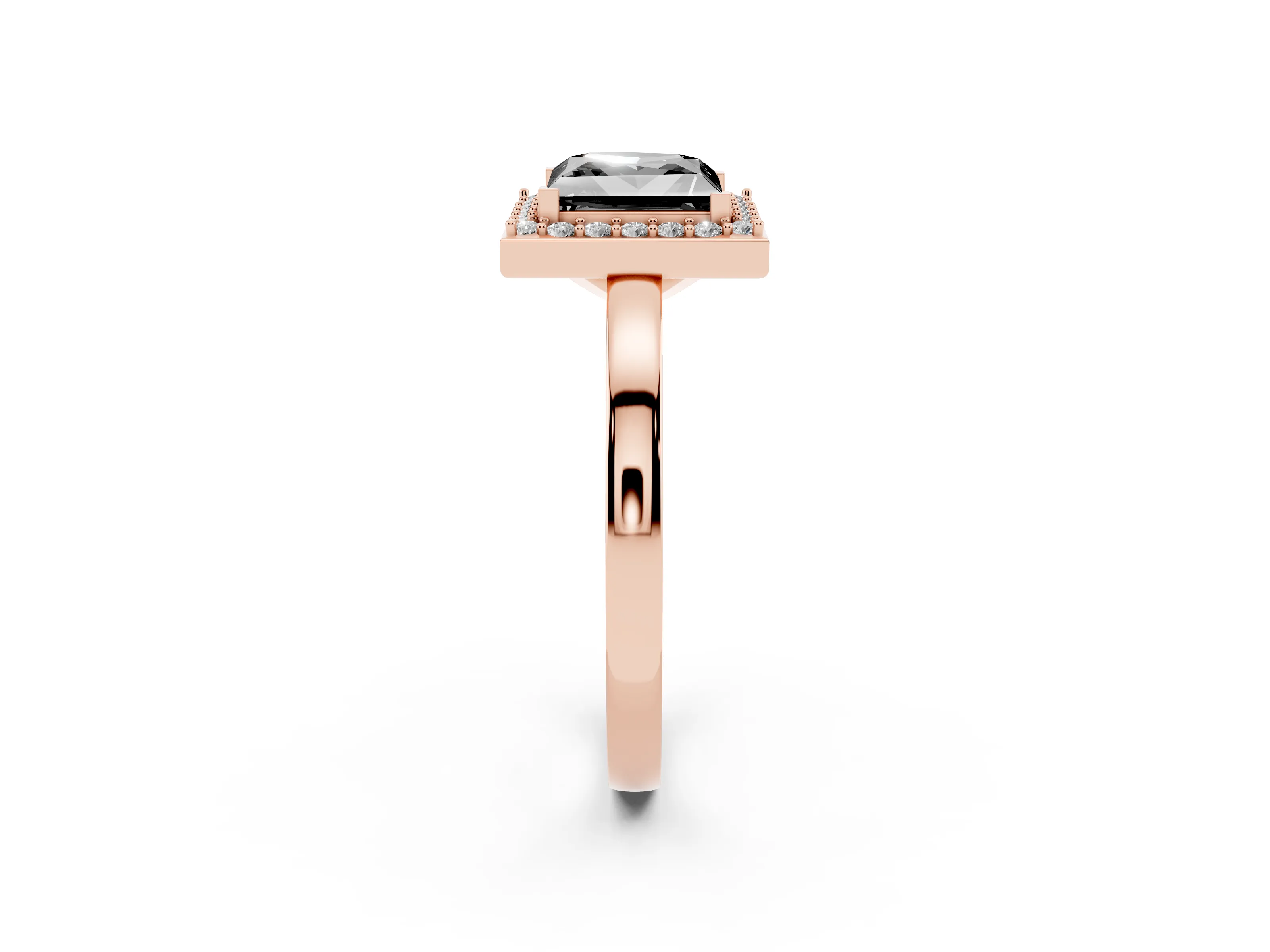 Fancy Black Princess Cut Diamond Halo Ring Set in Rose gold with Solitaire Band and Prong Setting