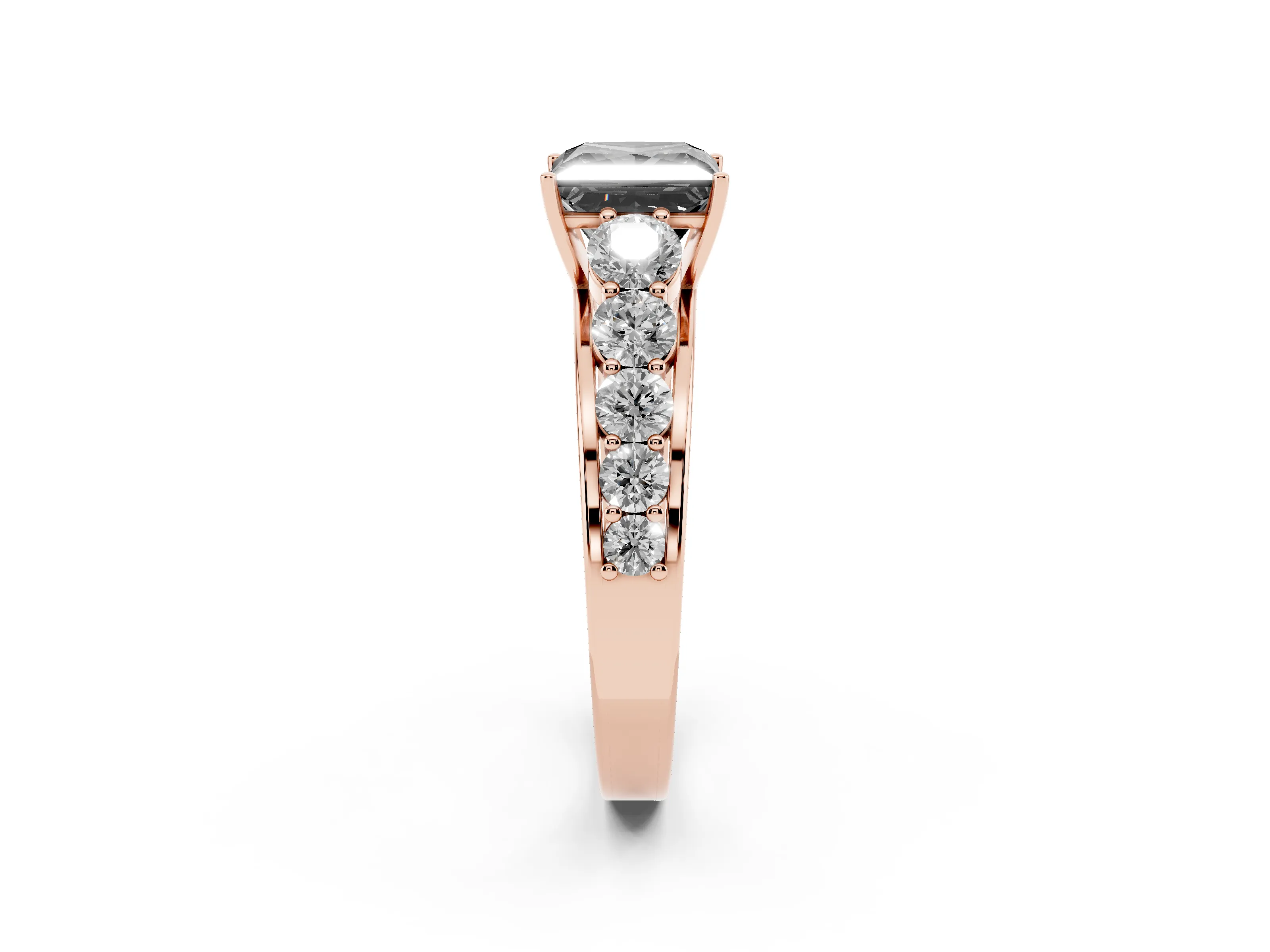 Fancy Black Princess Cut Diamond Solitaire Ring Set in Rose gold with Pavé-Set Band and Prong Setting