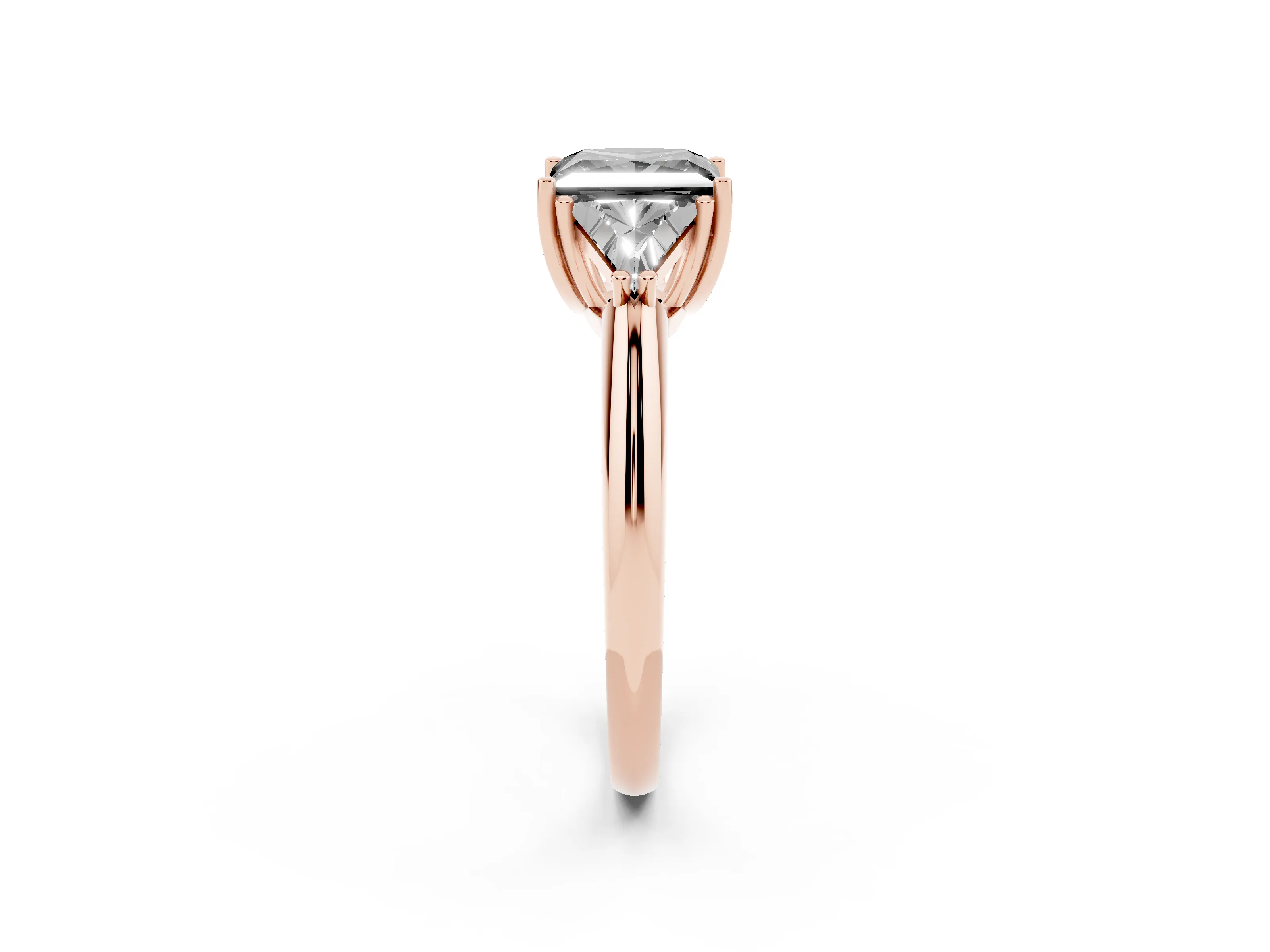 Fancy Black Princess Cut Diamond Three-Stone Engagement Ring Set in Rose gold with Trillion Side Stones