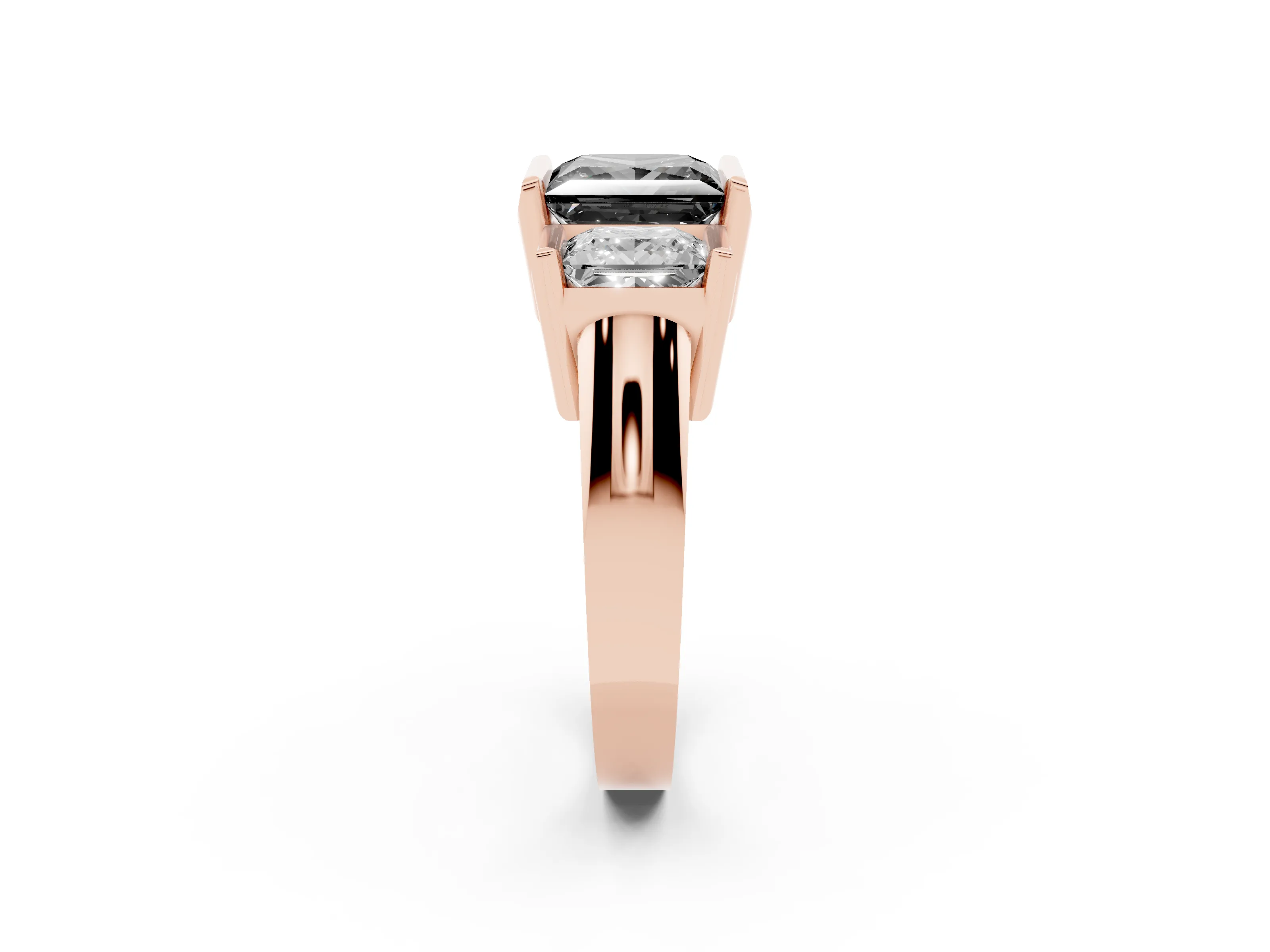 Fancy Black Princess Cut Diamond Three-Stone Channel Set Ring Set in Rose gold with Smooth Polished Band