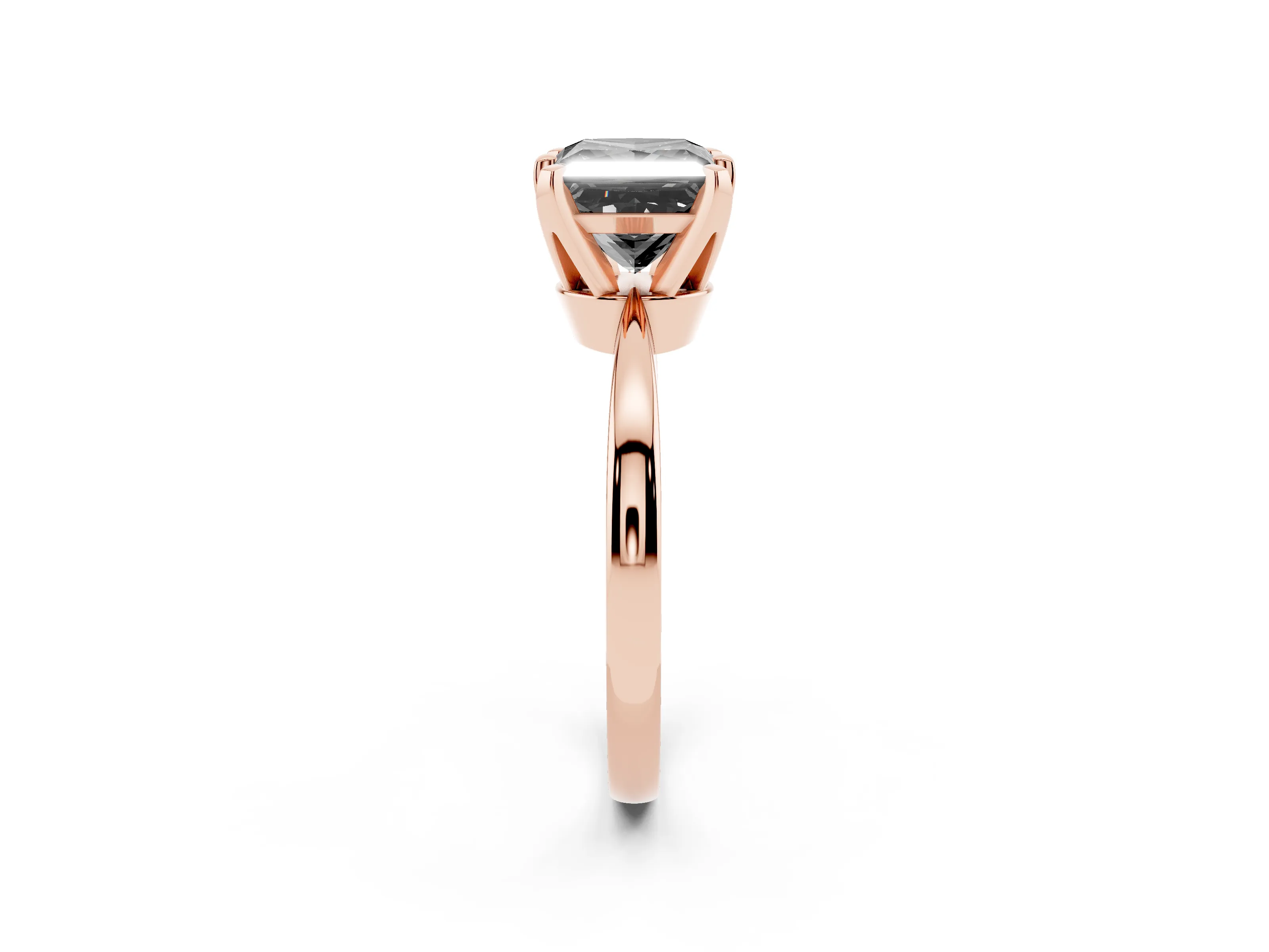 Fancy Black Princess Cut Diamond Solitaire Engagement Ring Set in Rose gold with Slim Tapered Solitaire Band