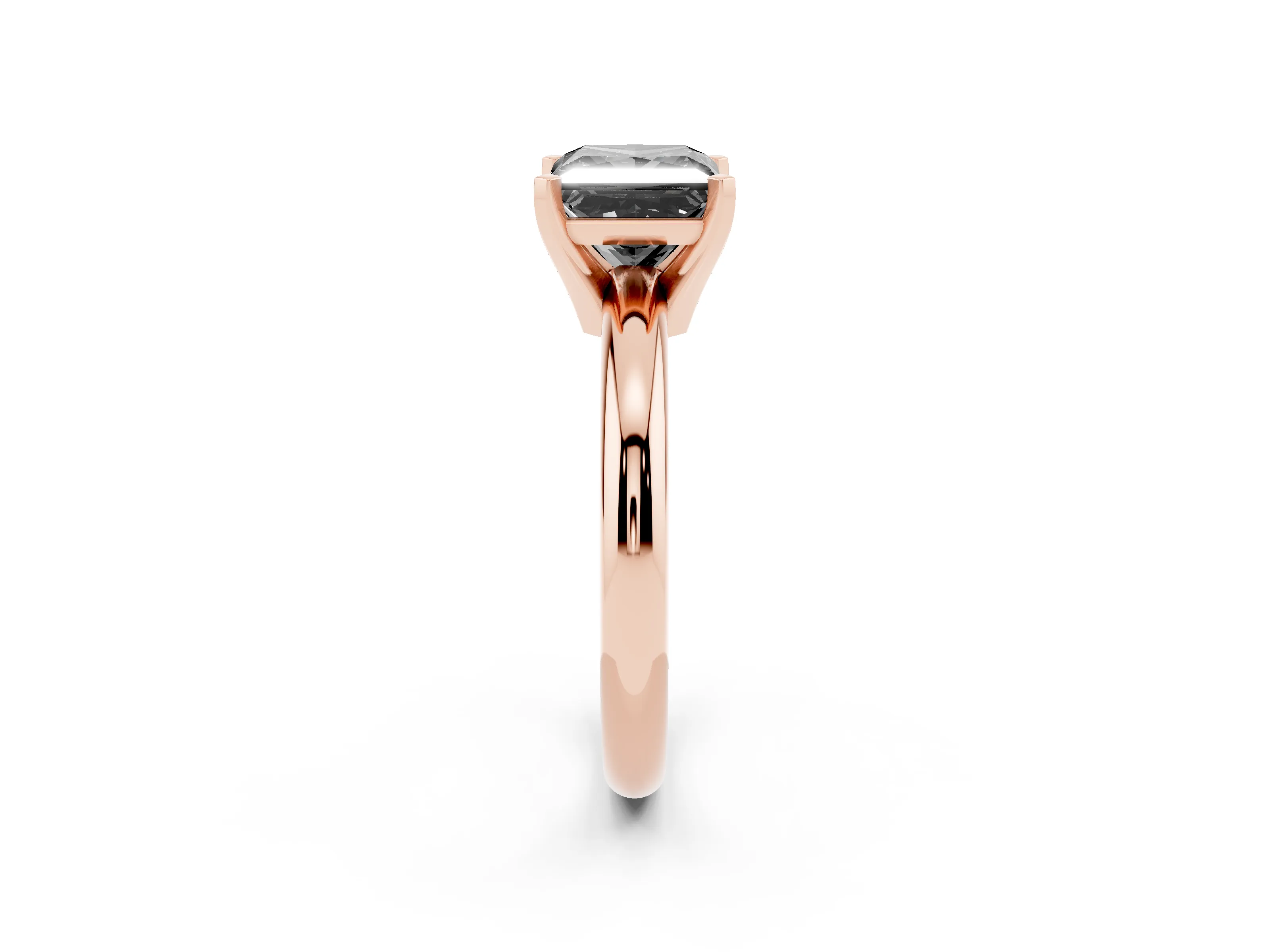 Fancy Black Princess Cut Diamond Solitaire Engagement Ring Set in Rose gold with Round Band and Prong Setting
