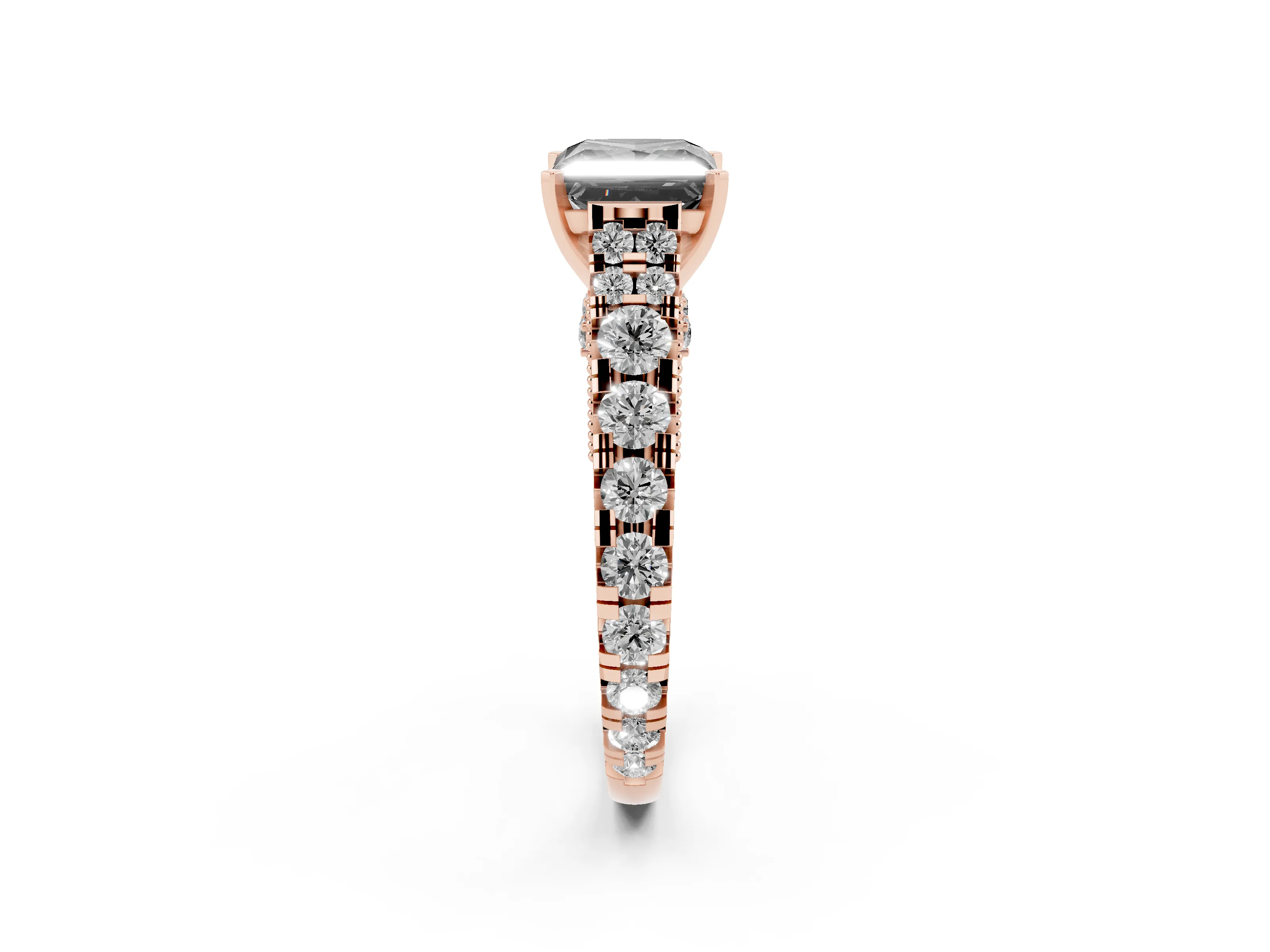 Fancy Black Princess Cut Diamond Classic Solitaire Ring Set in Rose gold with Pavé Band and Prong Setting