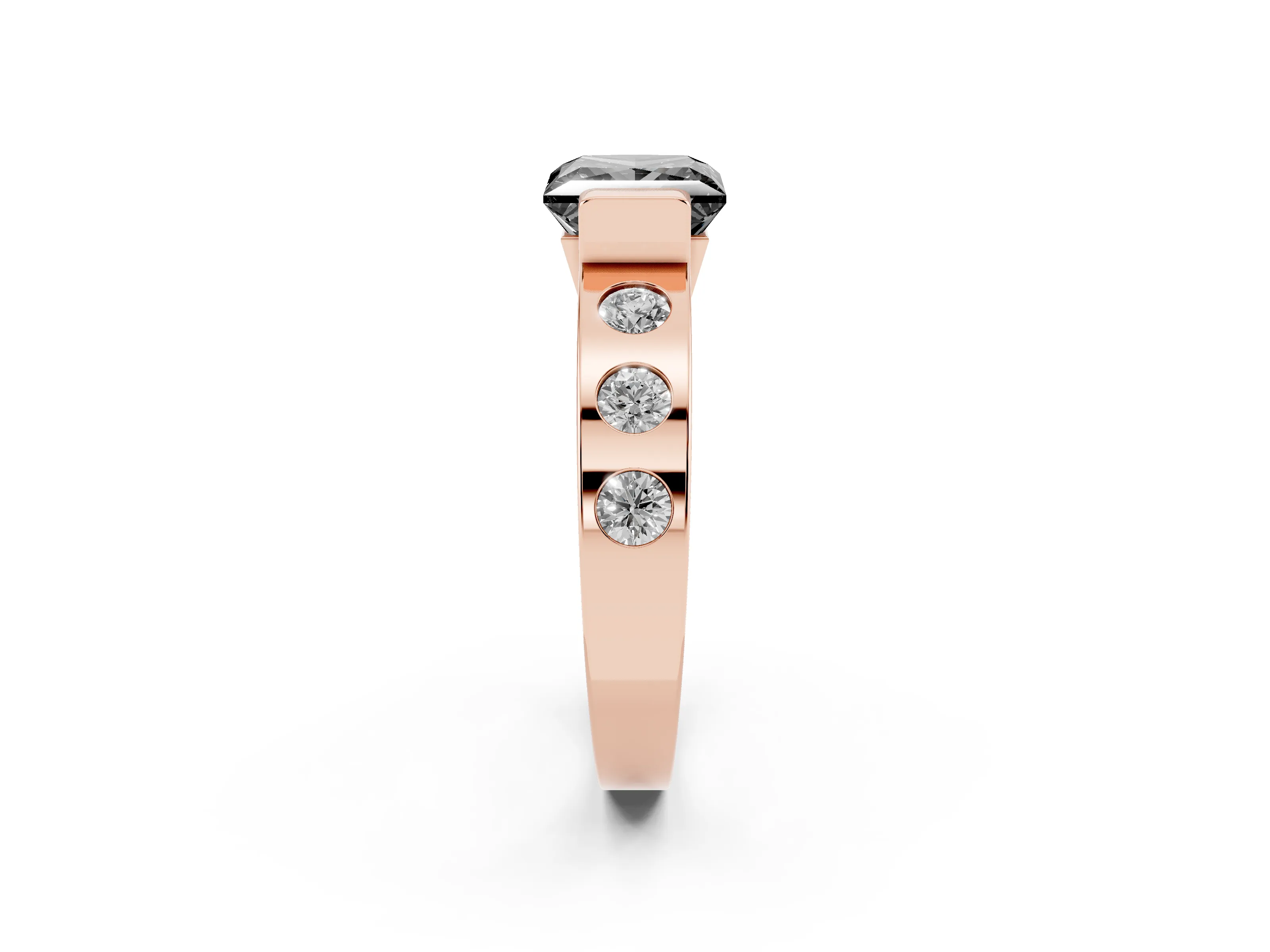 Fancy Black Princess Cut Diamond Channel-Set Band Ring Set in Rose gold with Bezel Prong Setting