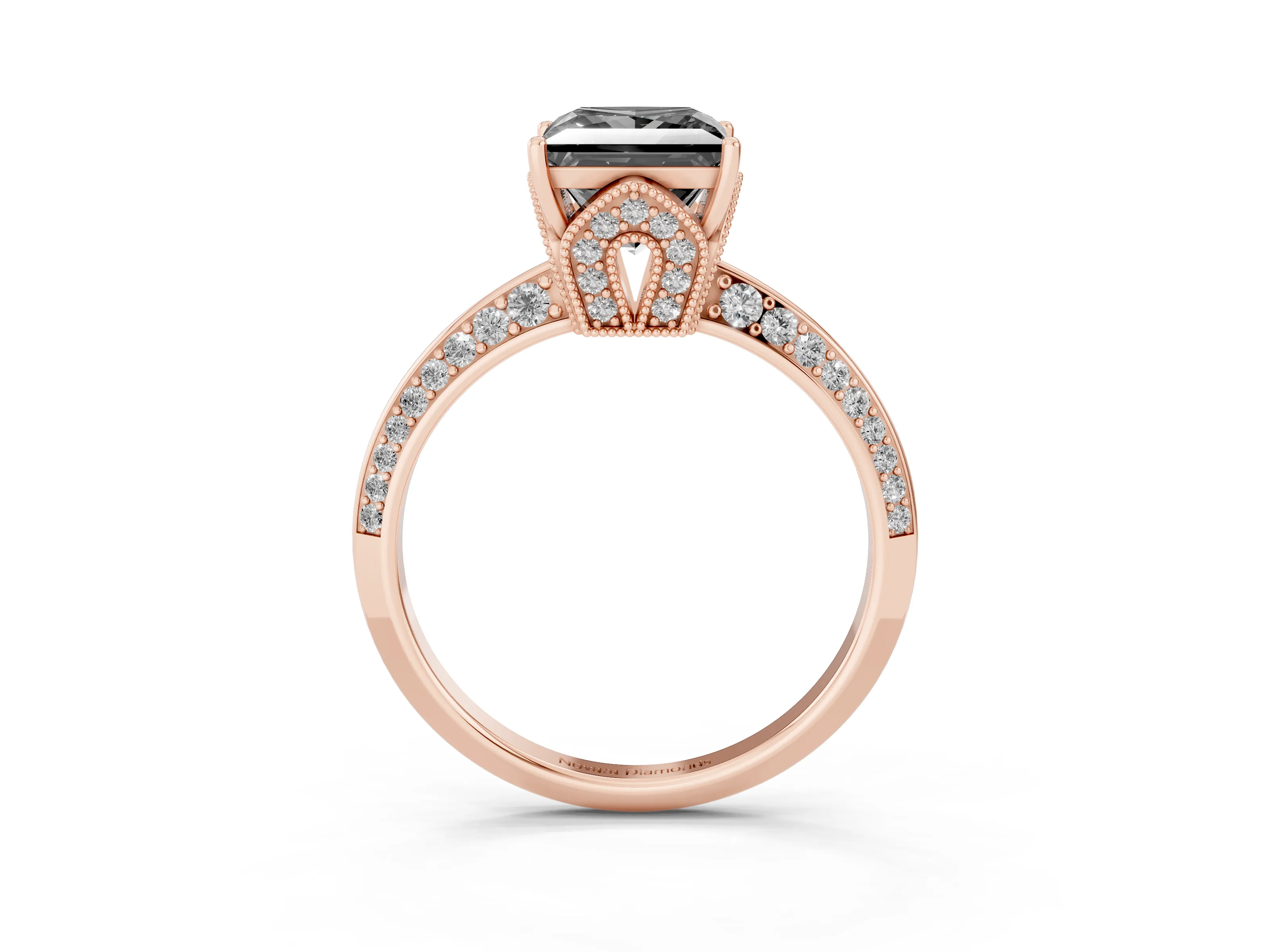 Fancy Black Princess Cut Diamond Solitaire Engagement Ring Set in Rose gold with Pavé Split Shank and Prong Setting