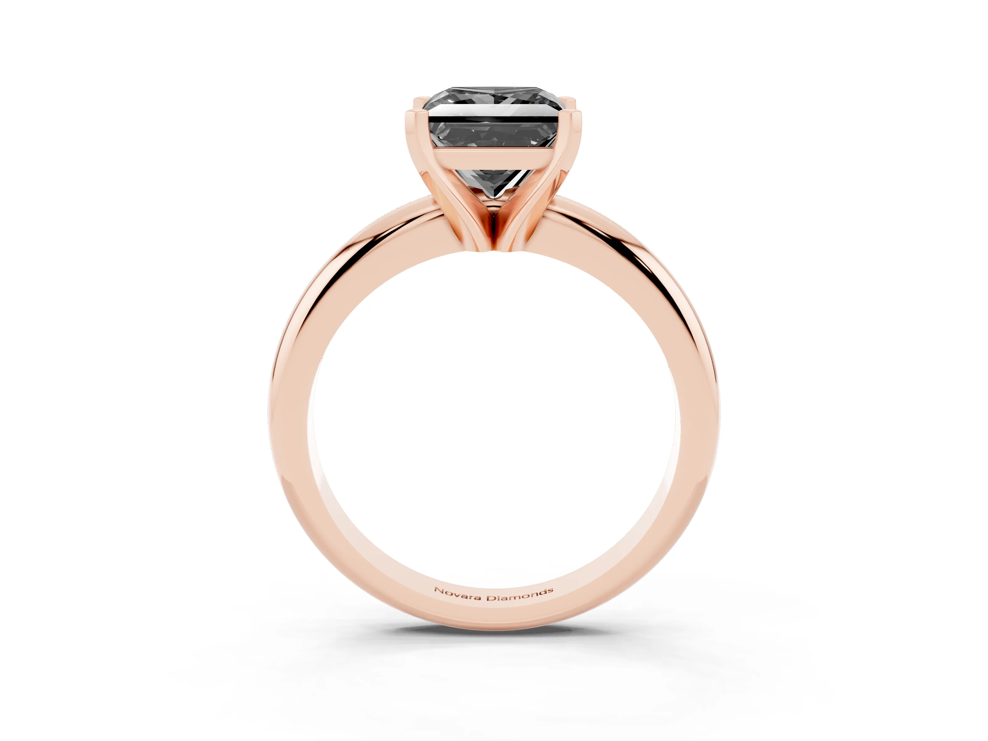 Fancy Black Princess Cut Diamond Solitaire Engagement Ring Set in Rose gold with Round Band and Prong Setting