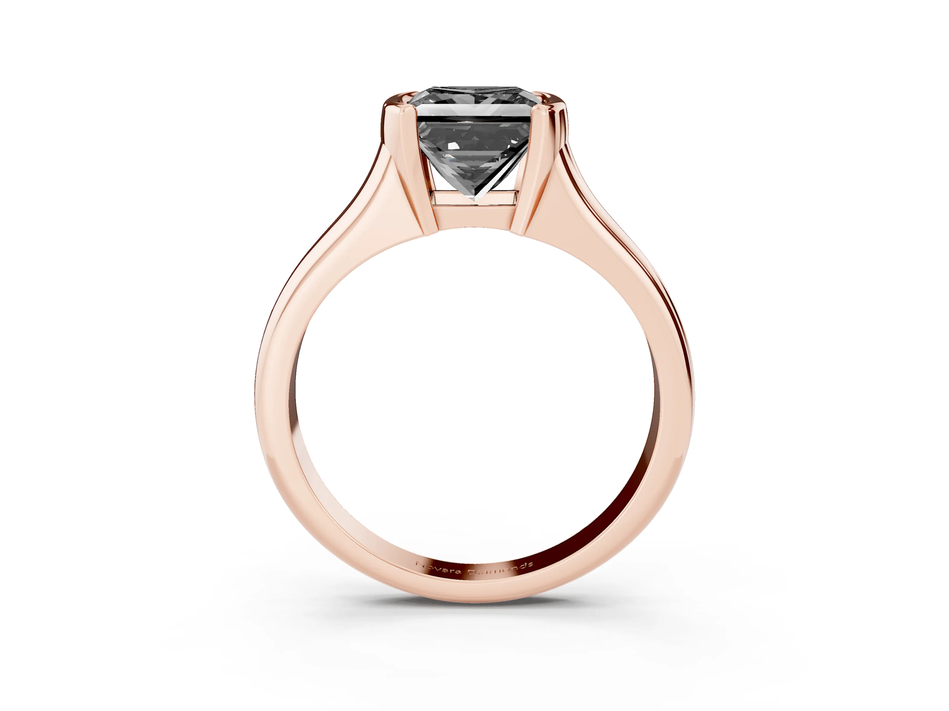 Fancy Black Princess Cut Diamond Solitaire Tension Set Ring Set in Rose gold with Split Shank Band