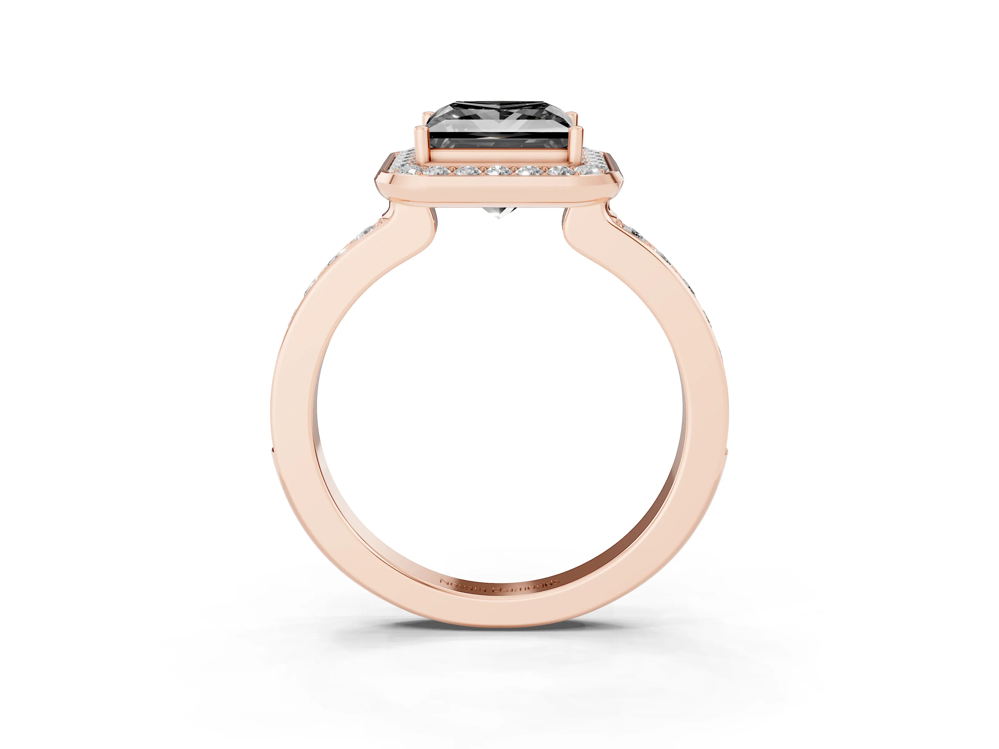 Fancy Black Princess Cut Diamond Halo Ring Set in Rose gold with Bezel Frame and Pavé Band