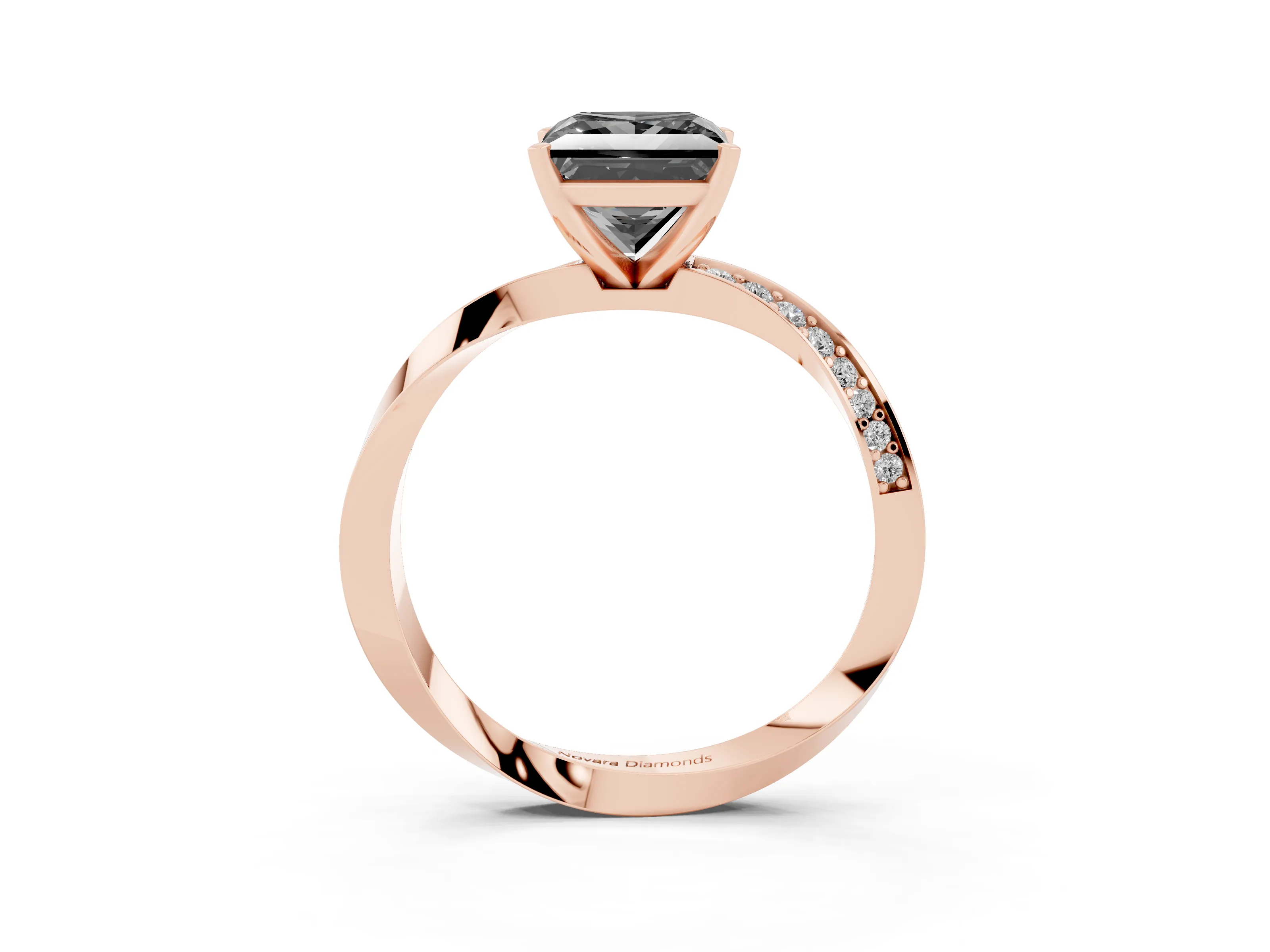 Fancy Black Princess Cut Diamond Engagement Ring Set in Rose gold with Side Stone Accents and Prong Setting