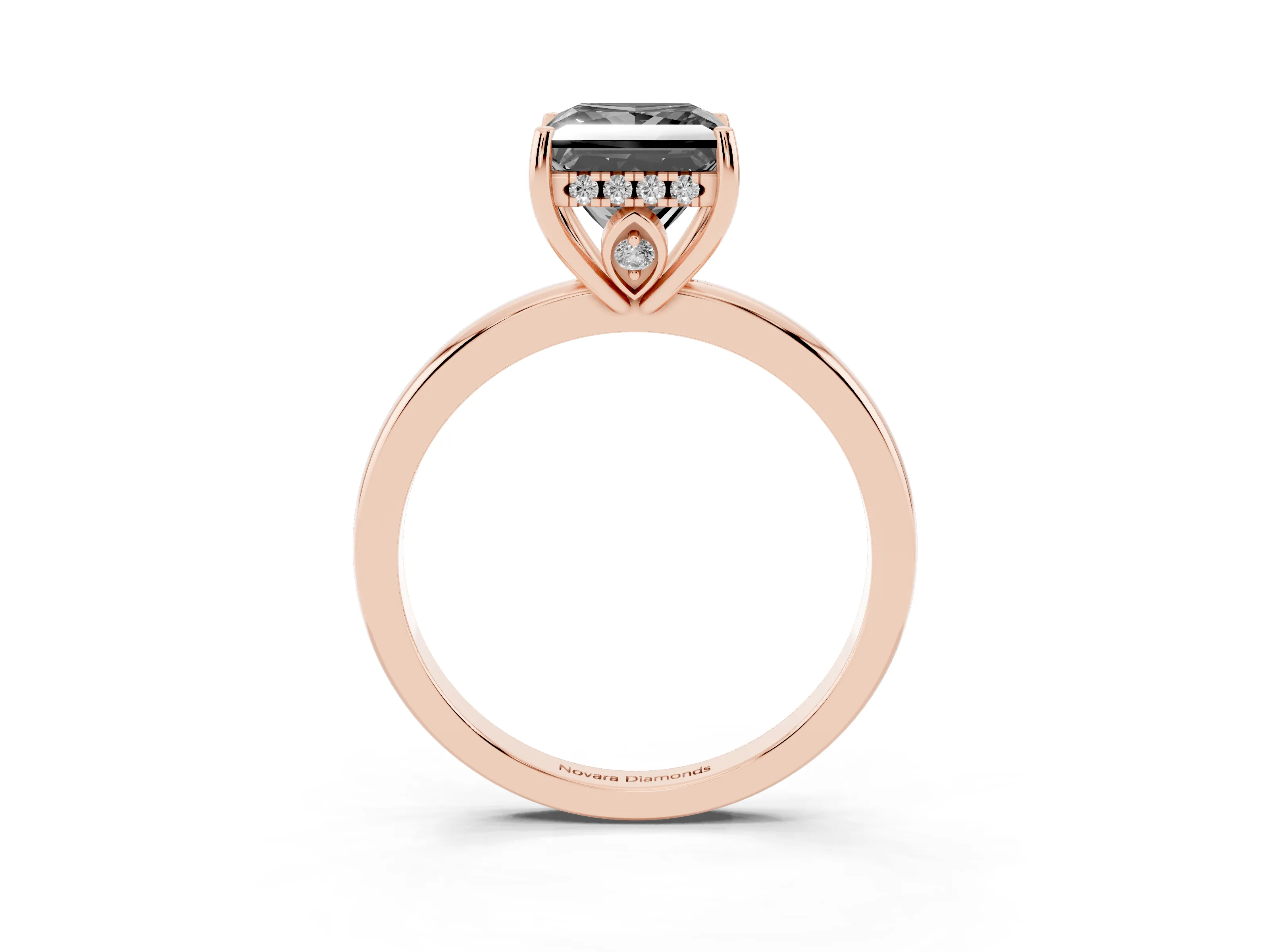 Fancy Black Princess Cut Diamond Solitaire Ring Set in Rose gold with Plain Band and Prong Setting
