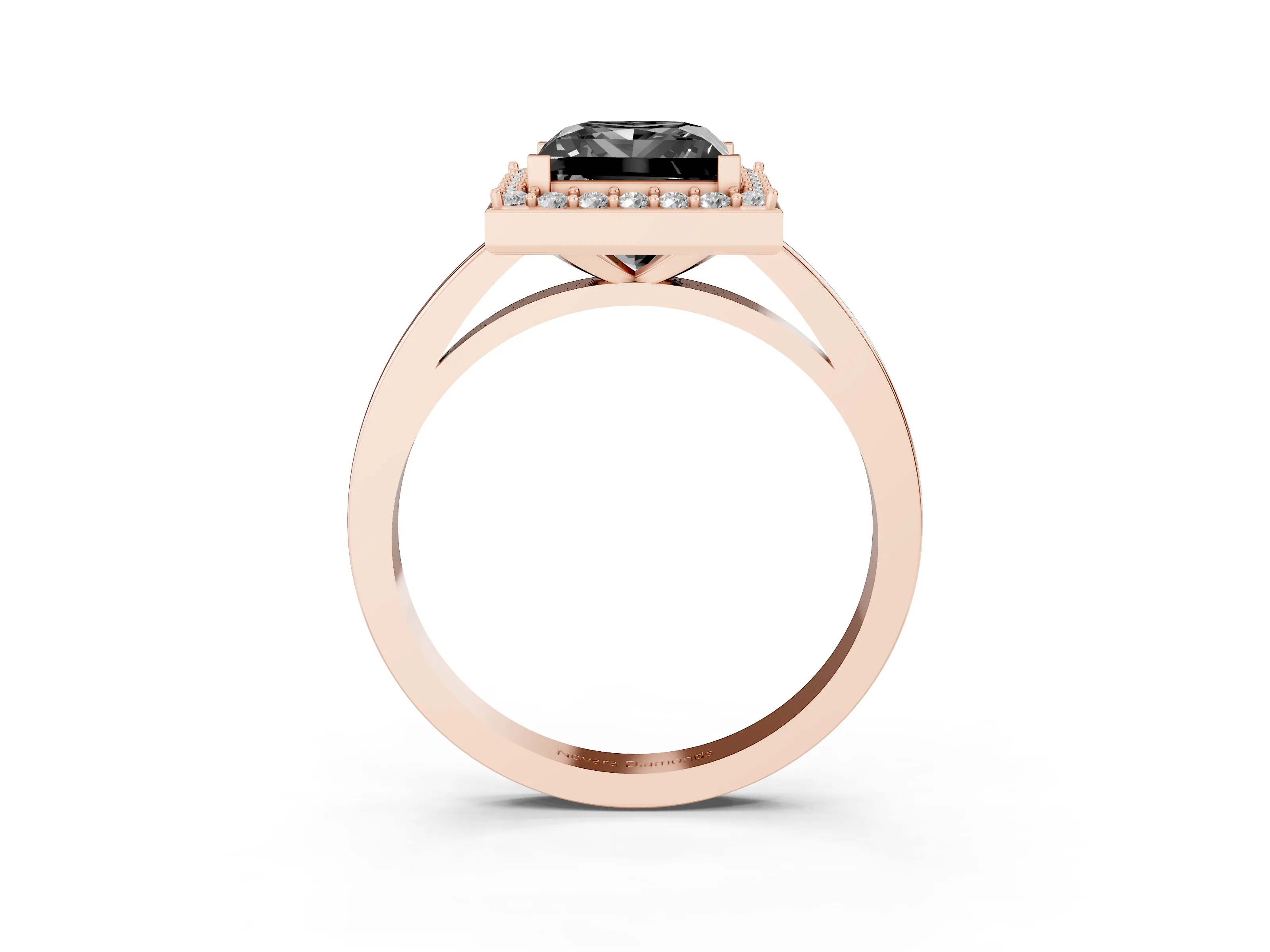 Fancy Black Princess Cut Diamond Halo Ring Set in Rose gold with Solitaire Band and Prong Setting