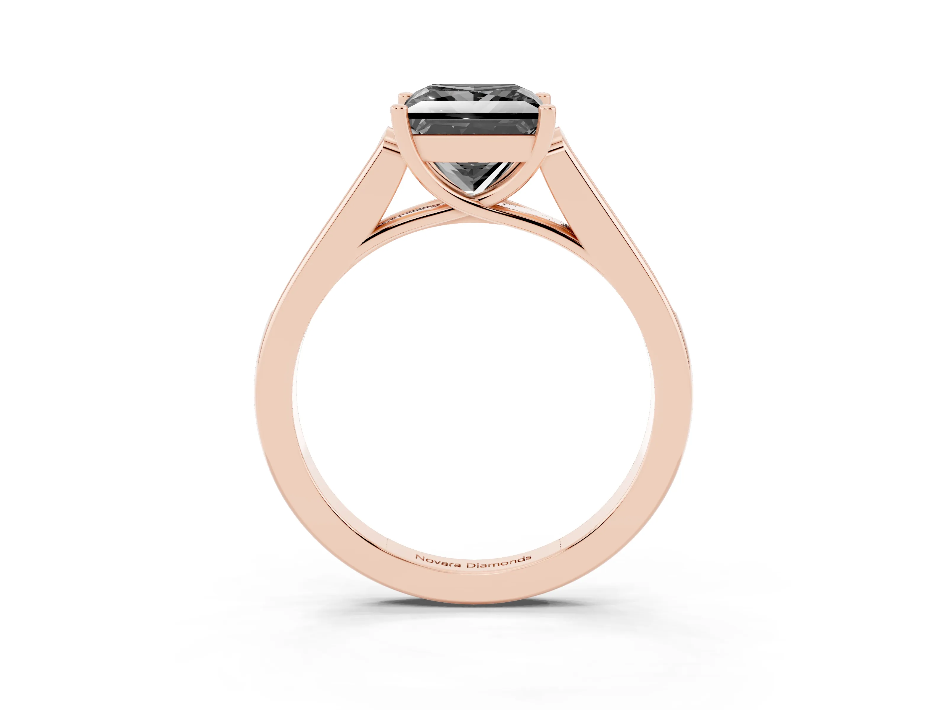 Fancy Black Princess Cut Diamond Solitaire Cathedral Engagement Ring Set in Rose gold with Channel-Set Band and Prong Setting
